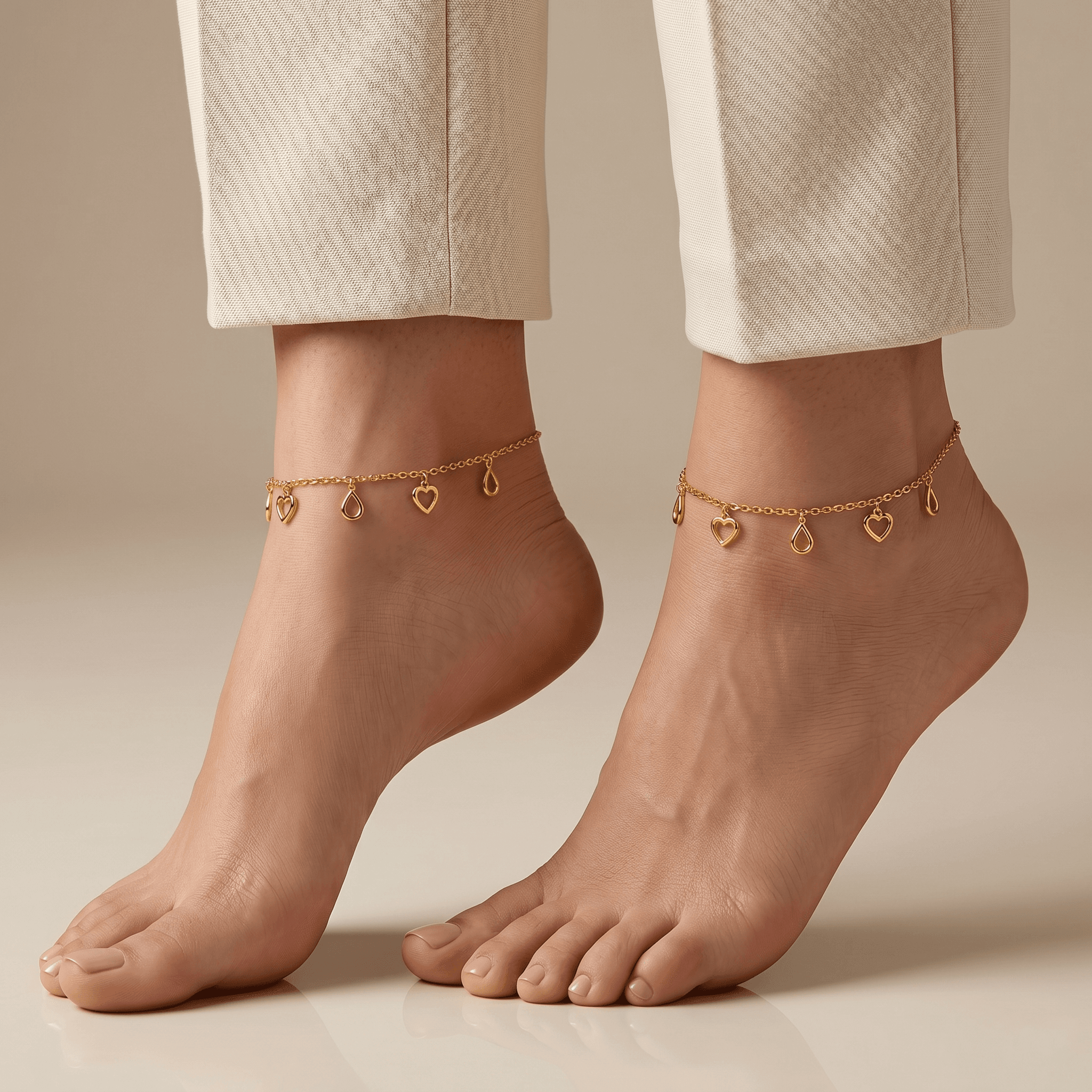 Dainty Heart & Teardrop Charm Anklet. , 