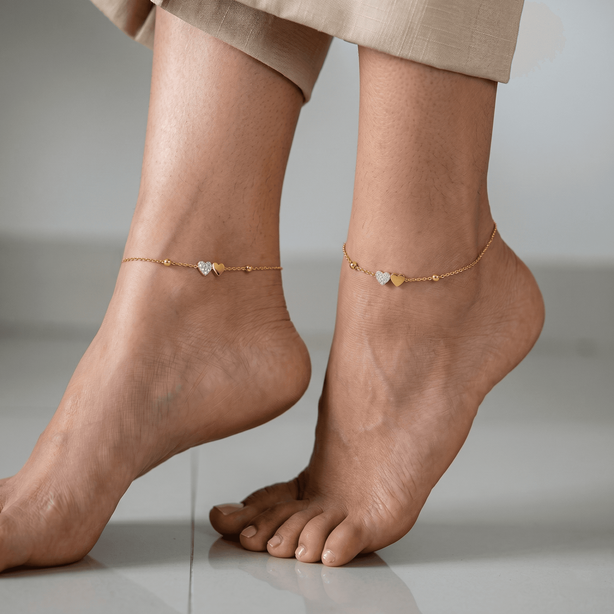 Heartbeats Sterling vermeil gold  Anklet Pair. , 