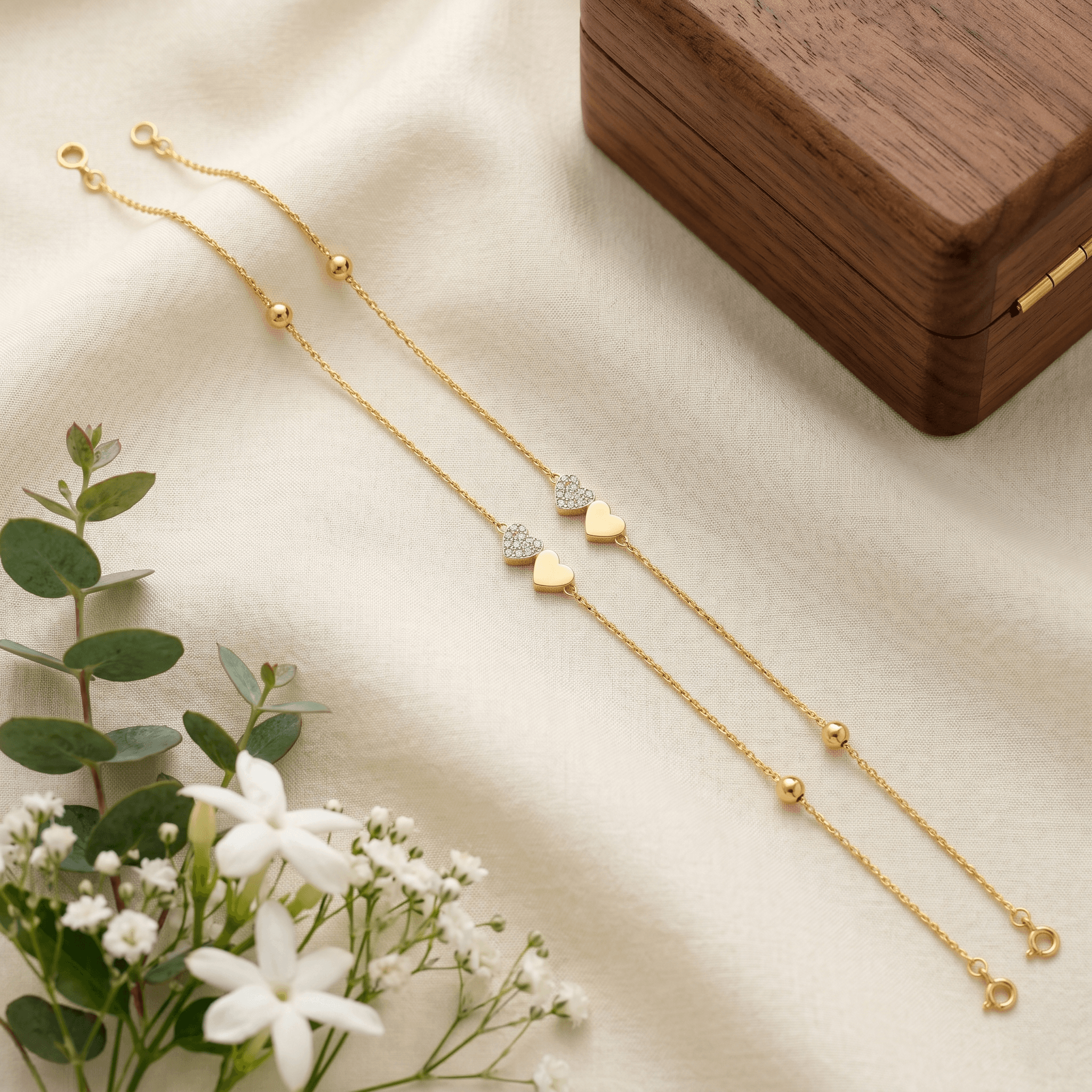 Heartbeats Sterling vermeil gold  Anklet Pair. , 