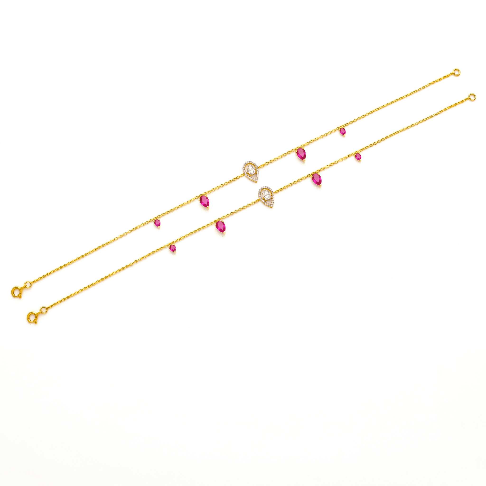 Boho Ruby Pear Drop Vermeil Anklet. , 