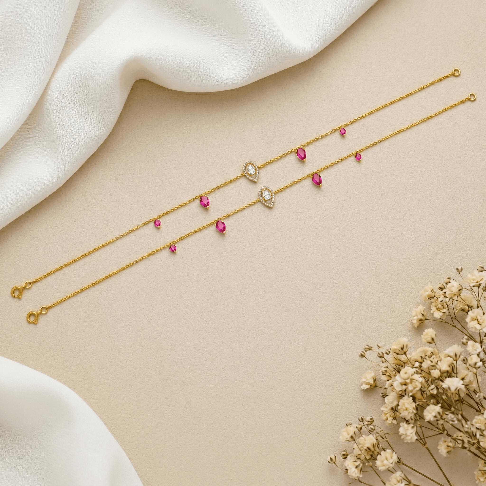Boho Ruby Pear Drop Vermeil Anklet. , 