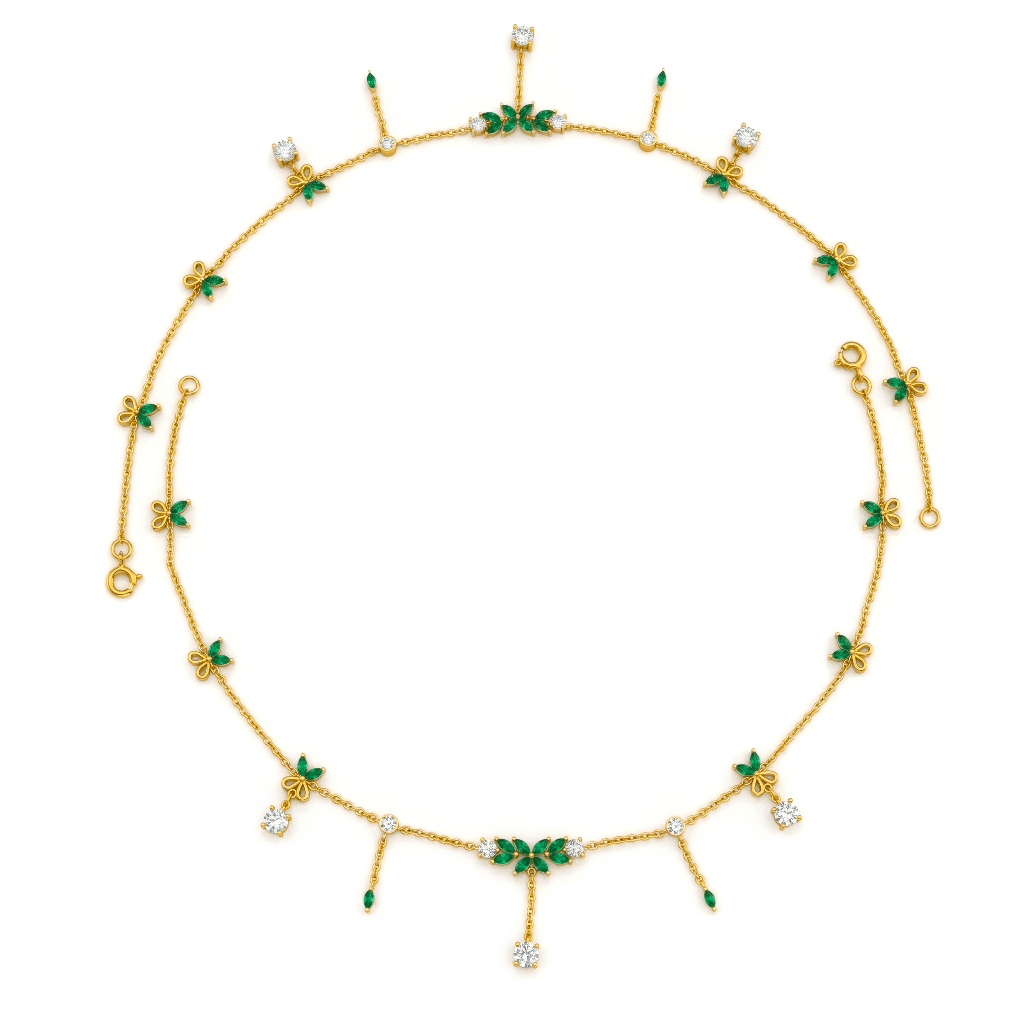 Emerald Leaf & Crystal Charm Gold Vermeil Anklet. , 