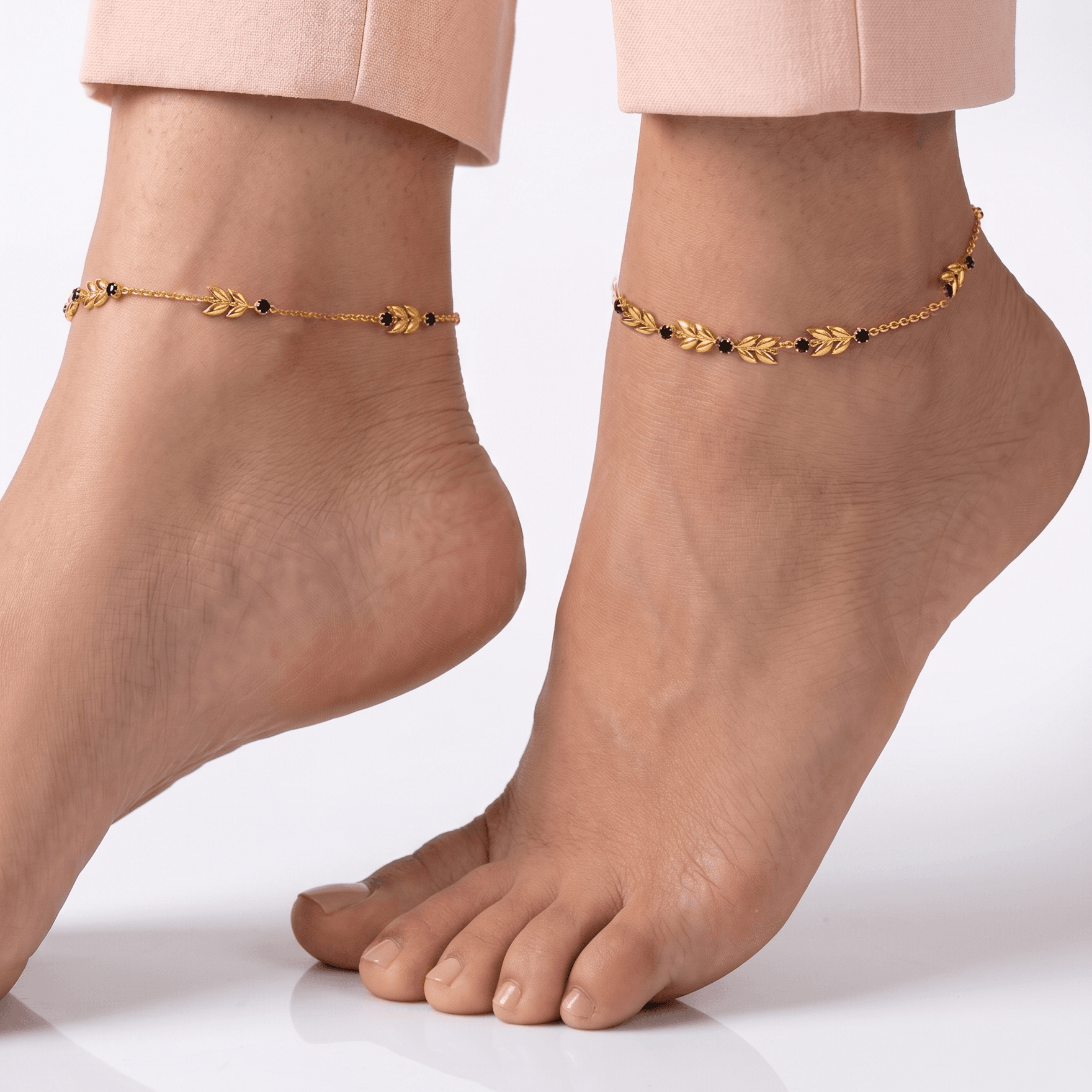 Golden Leaf Beaded Anklet. , 