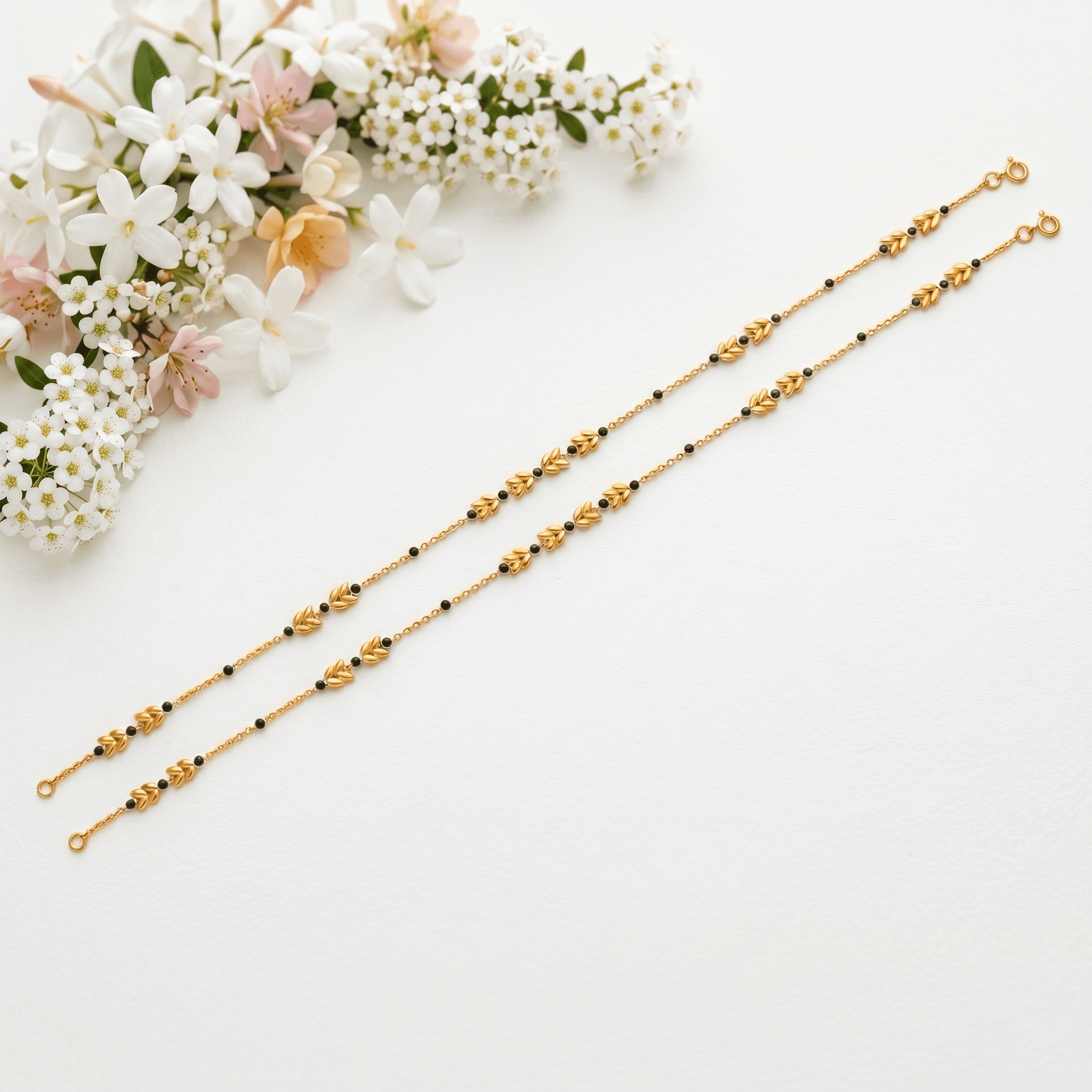 Golden Leaf Beaded Anklet. , 