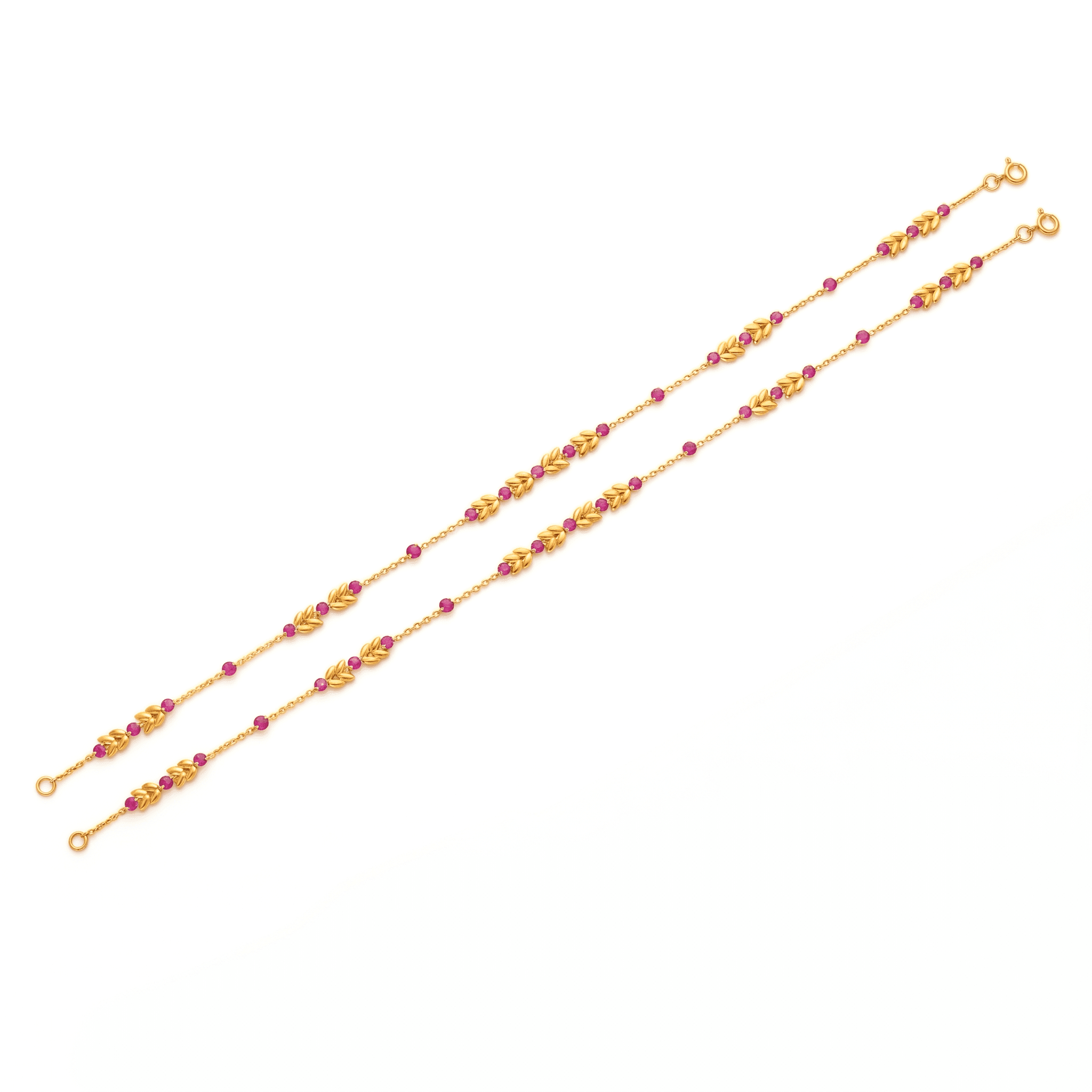 Golden Leaf & Ruby Bead Anklet. , 