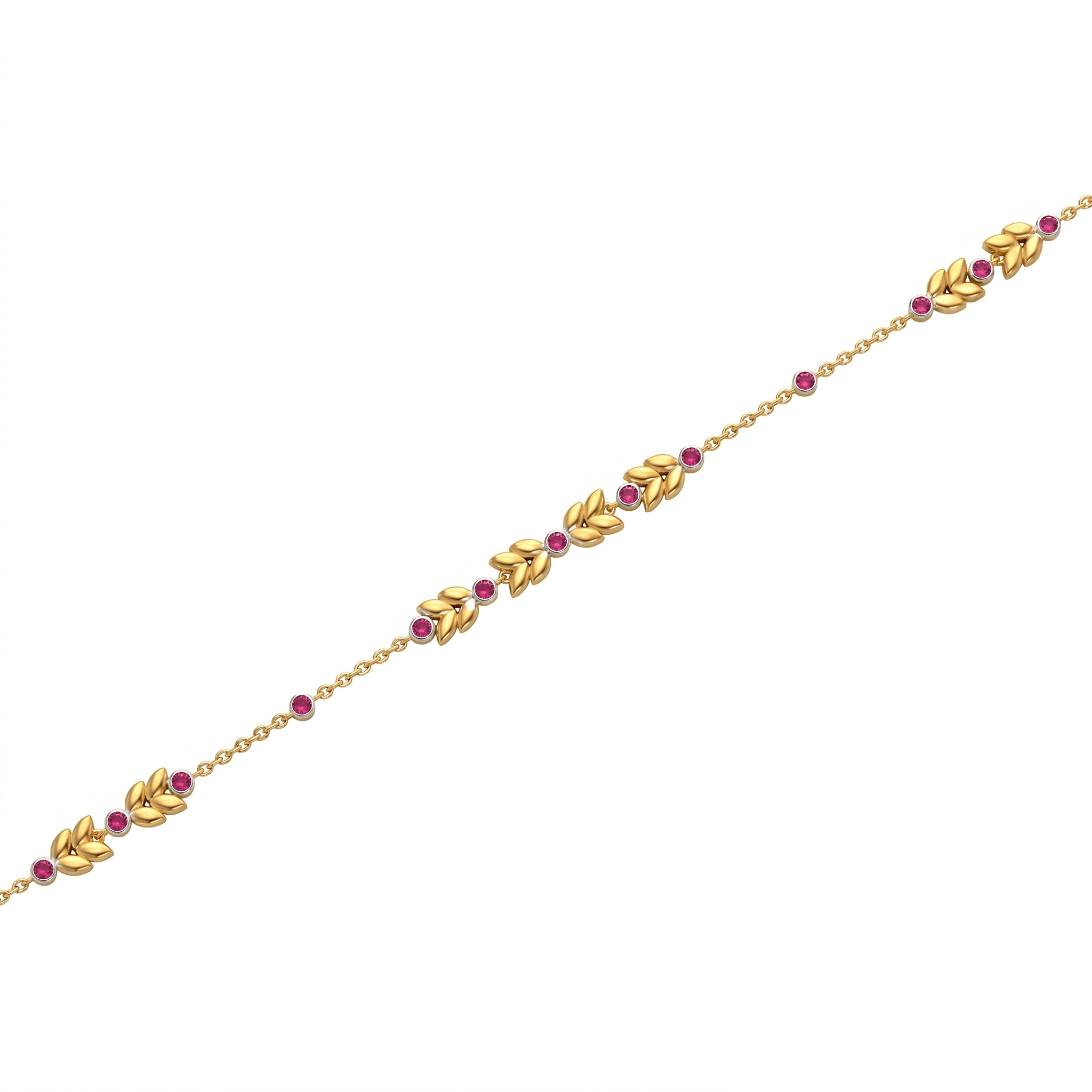 Golden Leaf & Ruby Bead Anklet. , 