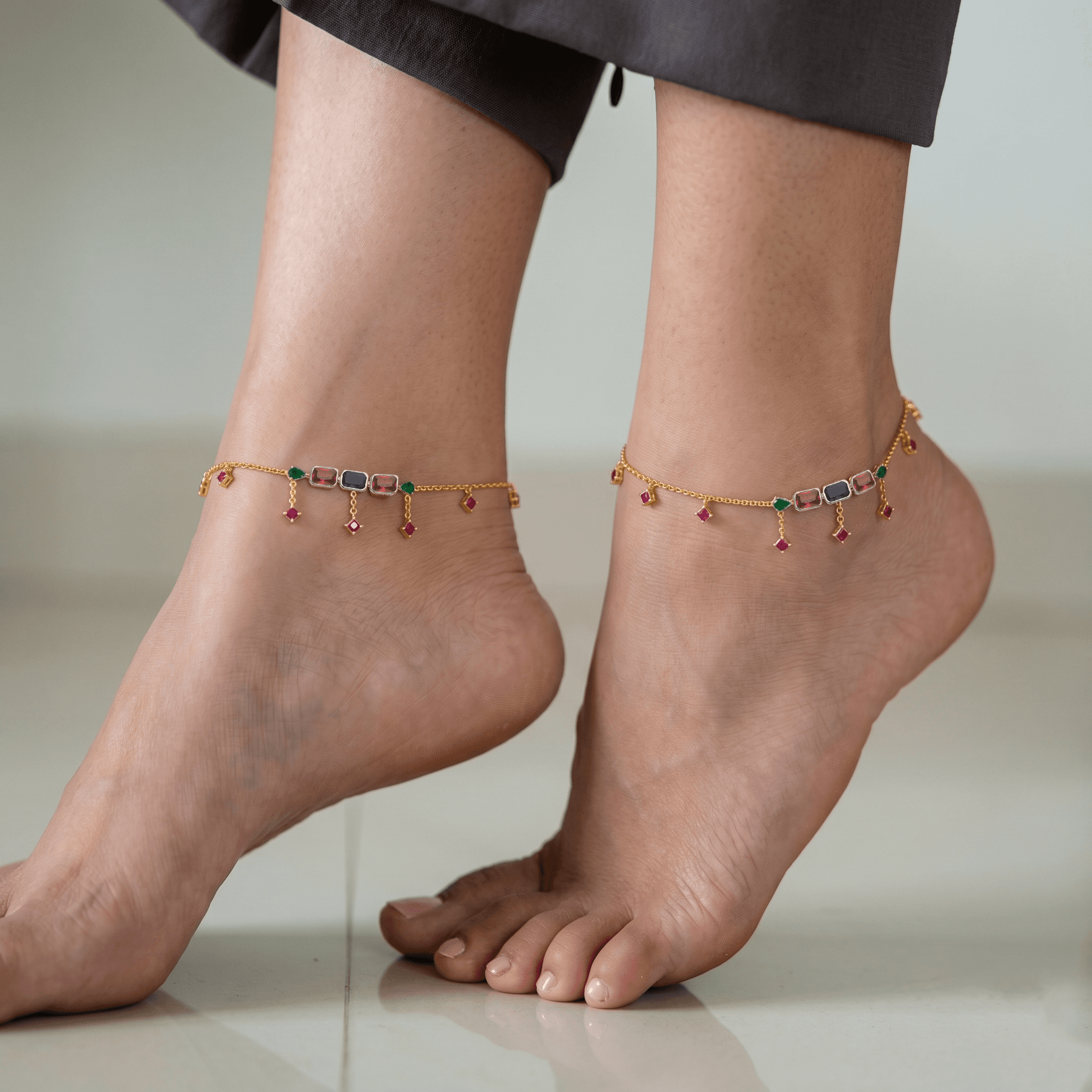 Multi-Gemstone Gold Vermeil Anklet. , 