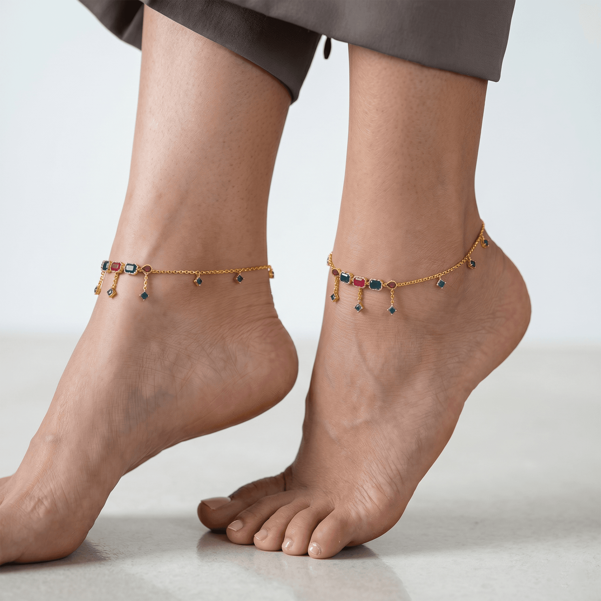 Multi-Stone Gold Vermeil Anklet. , 