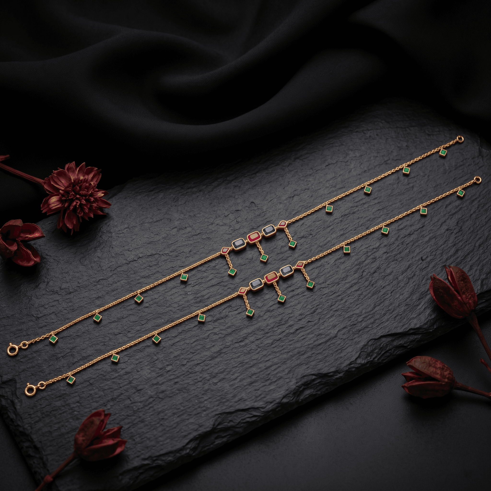 Multi-Stone Gold Vermeil Anklet. , 