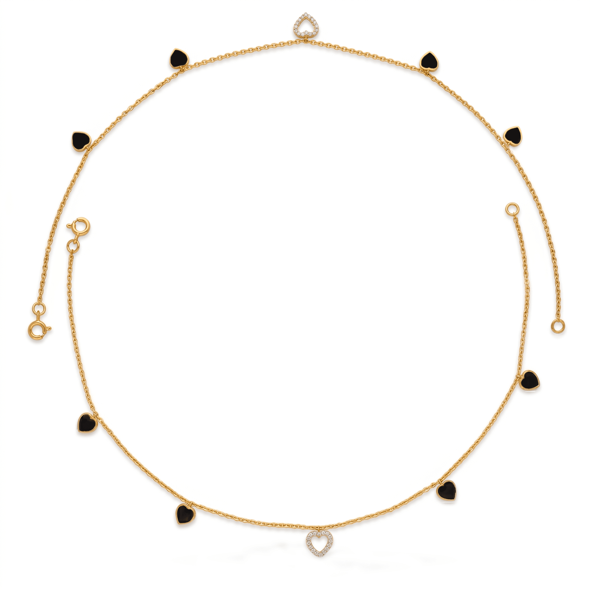 Gold Vermeil Black Heart Charm Anklet. , 