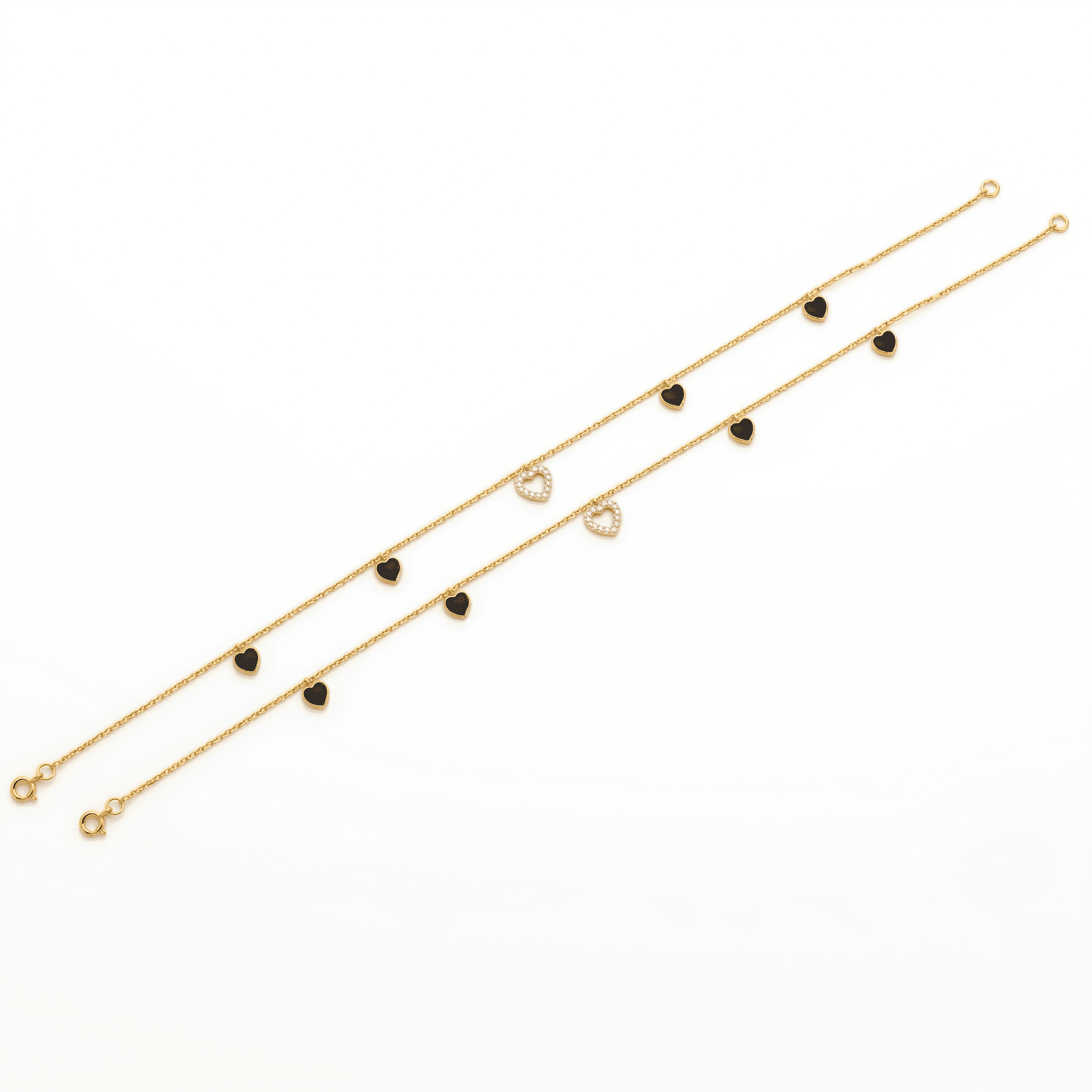 Gold Vermeil Black Heart Charm Anklet. , 