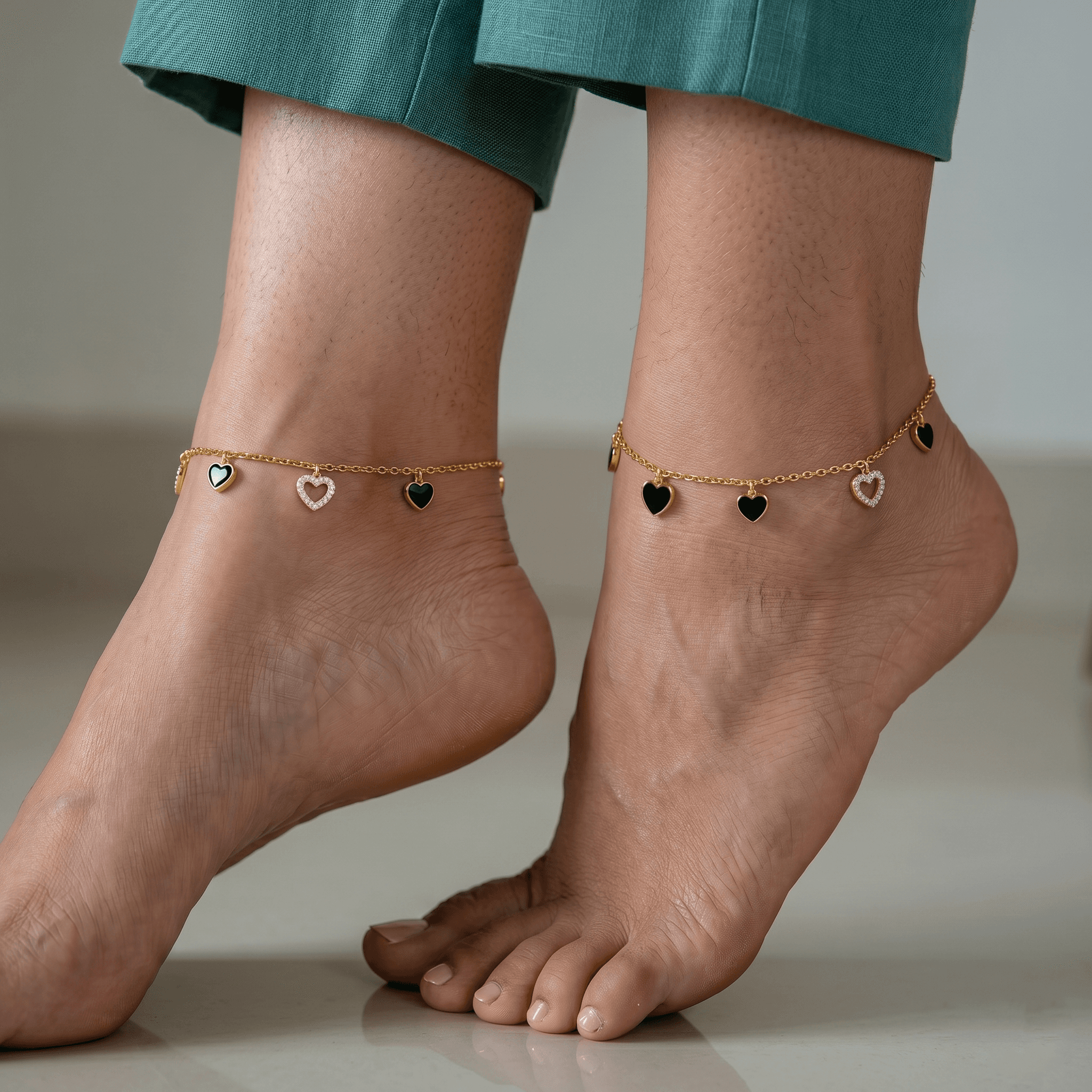 Gold Vermeil Black Heart Charm Anklet. , 
