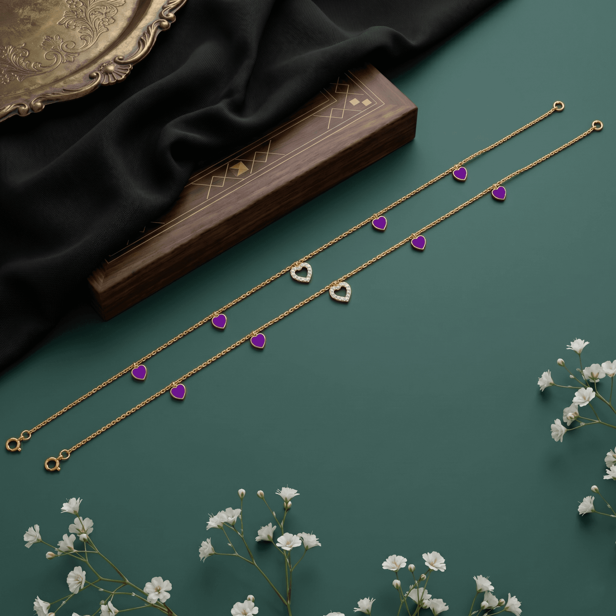 Gold Vermeil Purple Heart Anklet. , 