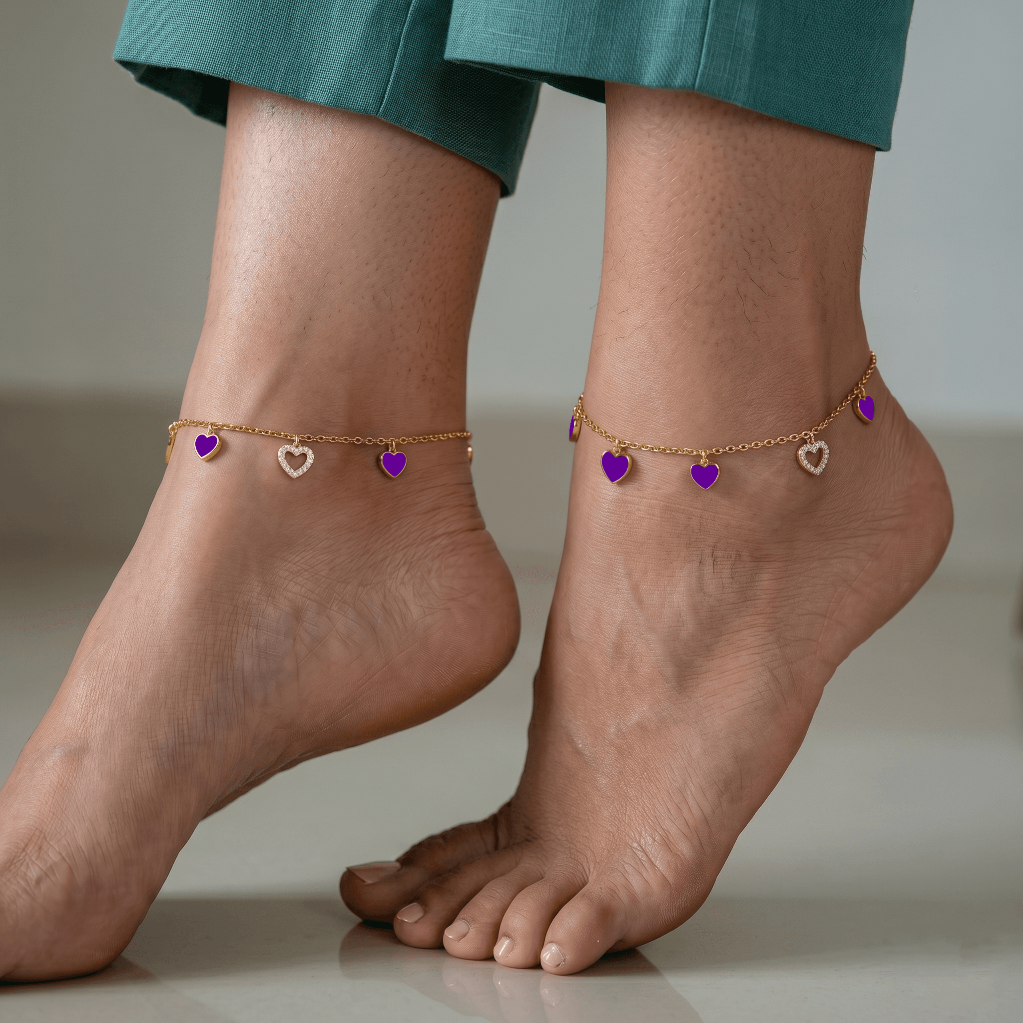 Gold Vermeil Purple Heart Anklet. , 