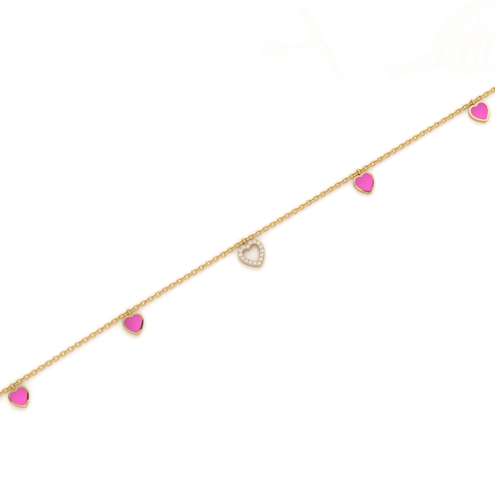Pink Heart Charm Gold Vermeil Anklet. , 