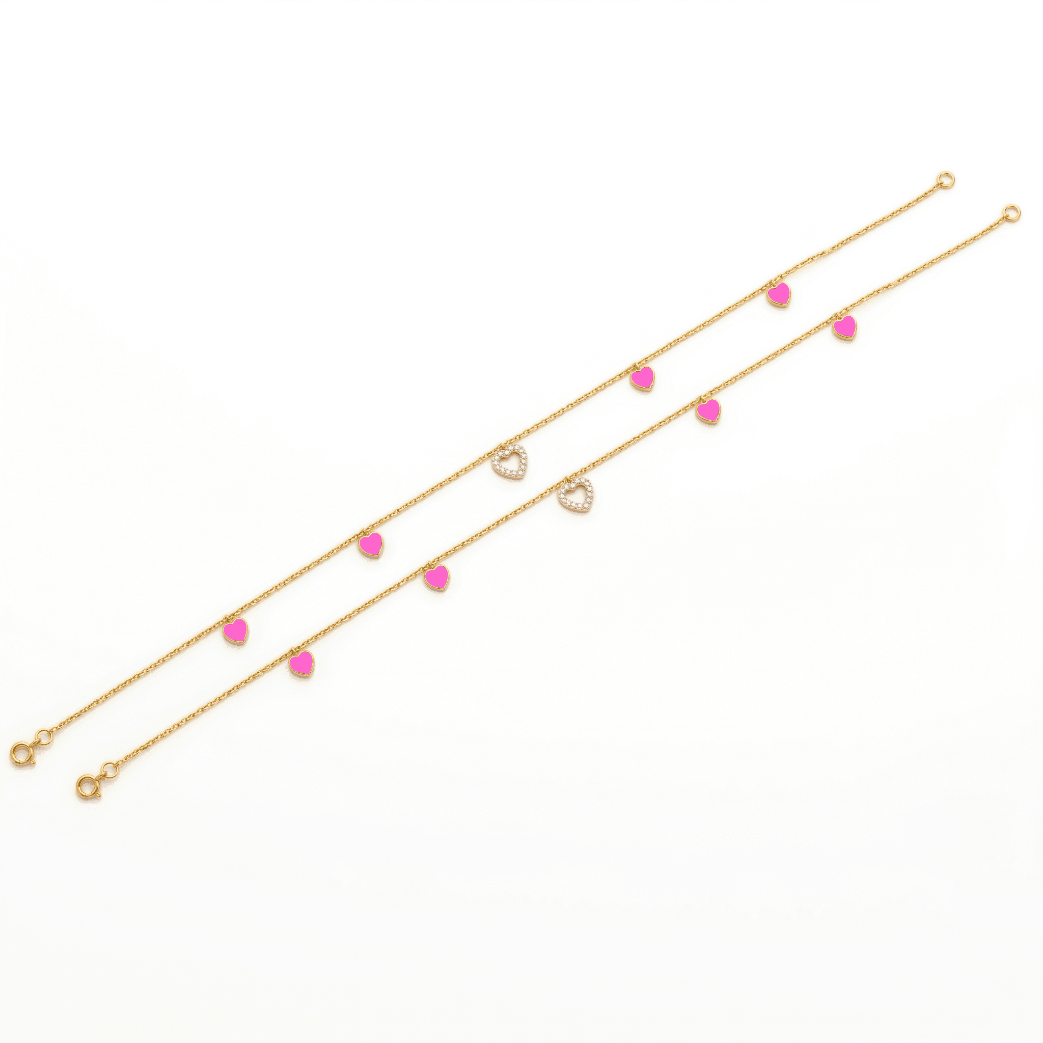 Pink Heart Charm Gold Vermeil Anklet. , 
