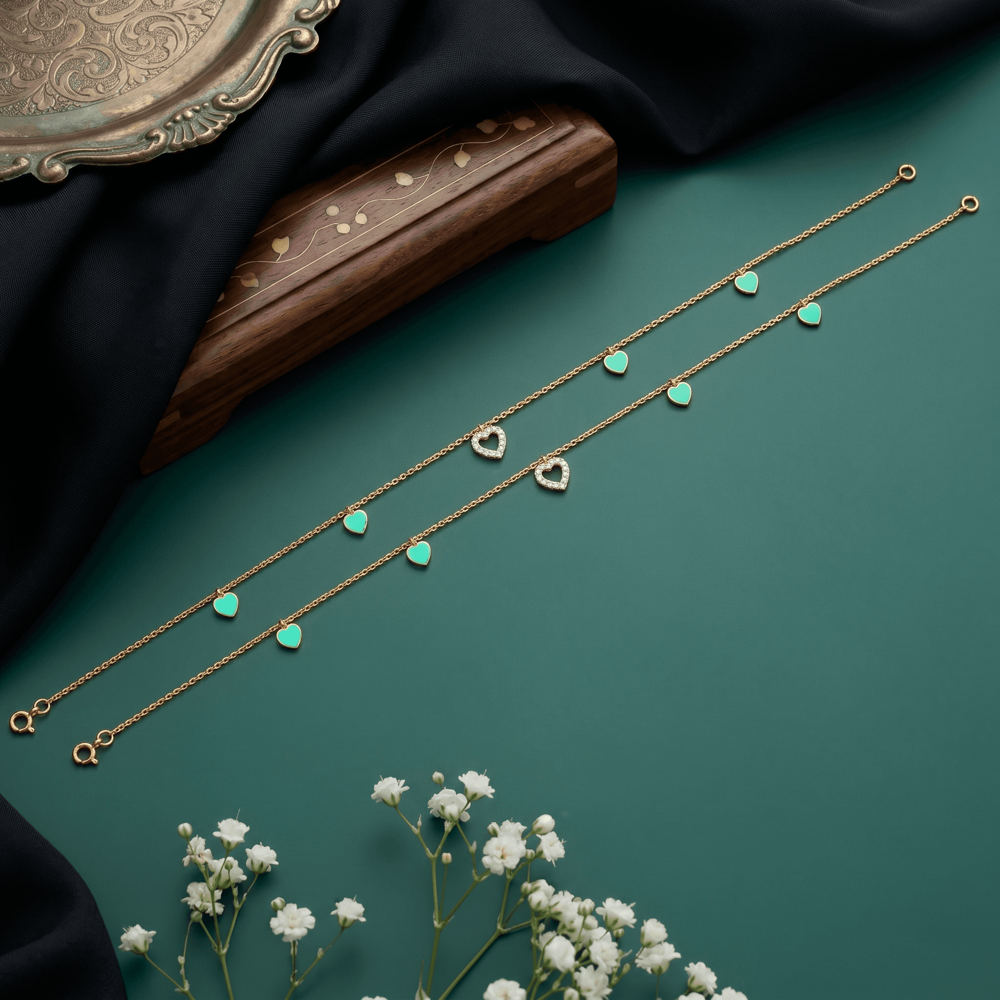 Mint Heart Dangle Anklet. , 