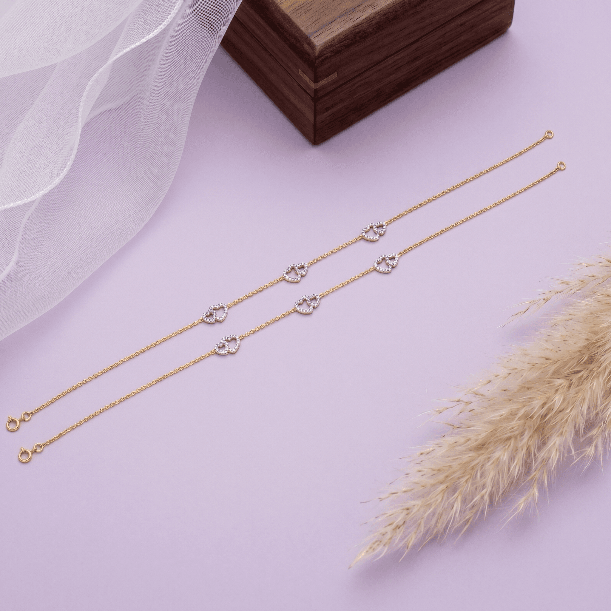 Interlocking Heart Gold Vermeil Anklet. , 