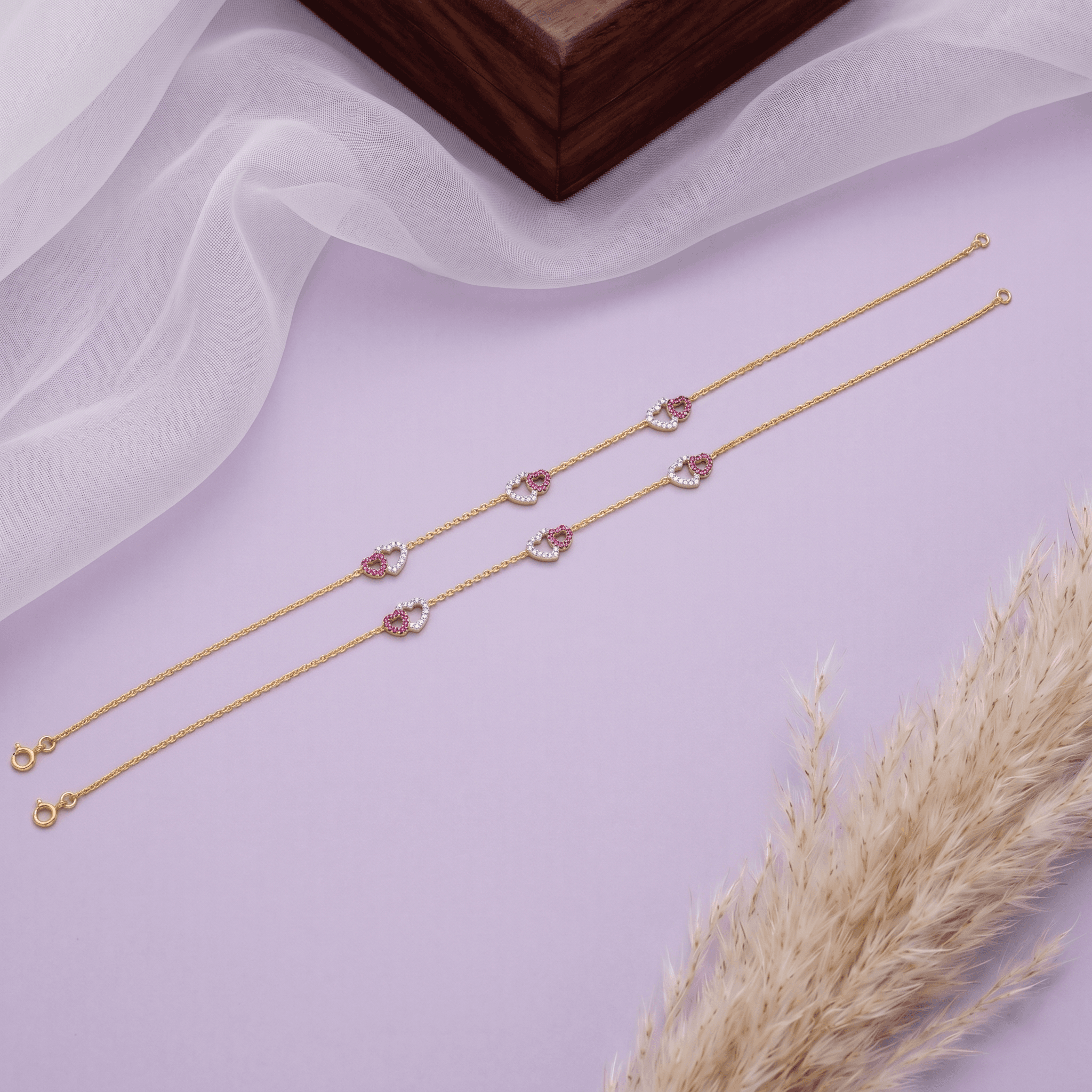 Gold Vermeil Double Heart Anklet. , 