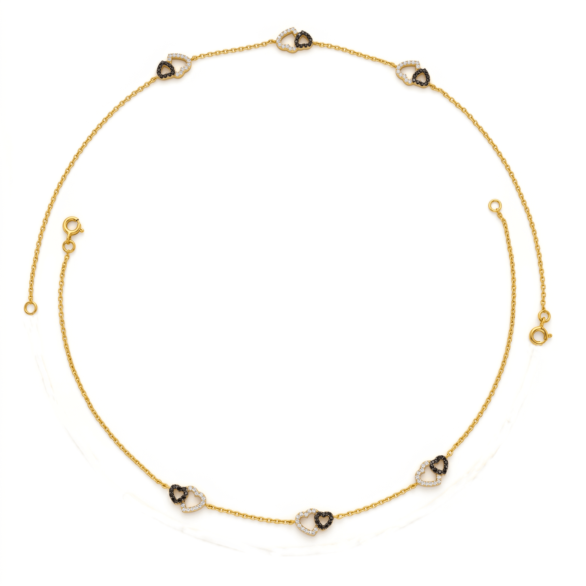 Vermeil Gold Twin Heart Charm Anklet. , 
