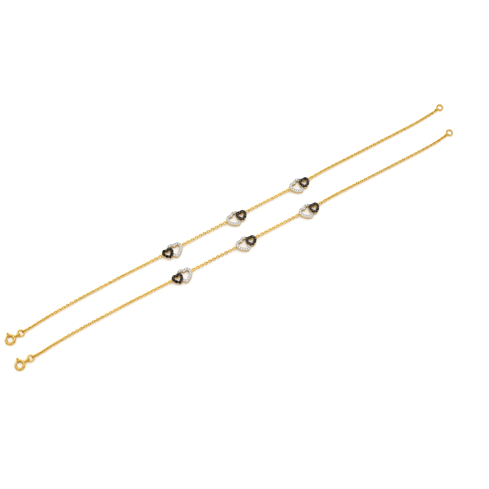 Vermeil Gold Twin Heart Charm Anklet. , 