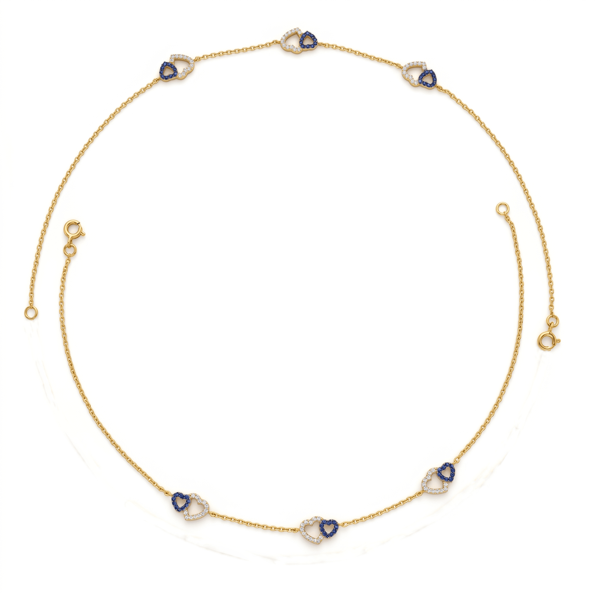 Twin Heart Gold Vermeil Charm Anklet. , 