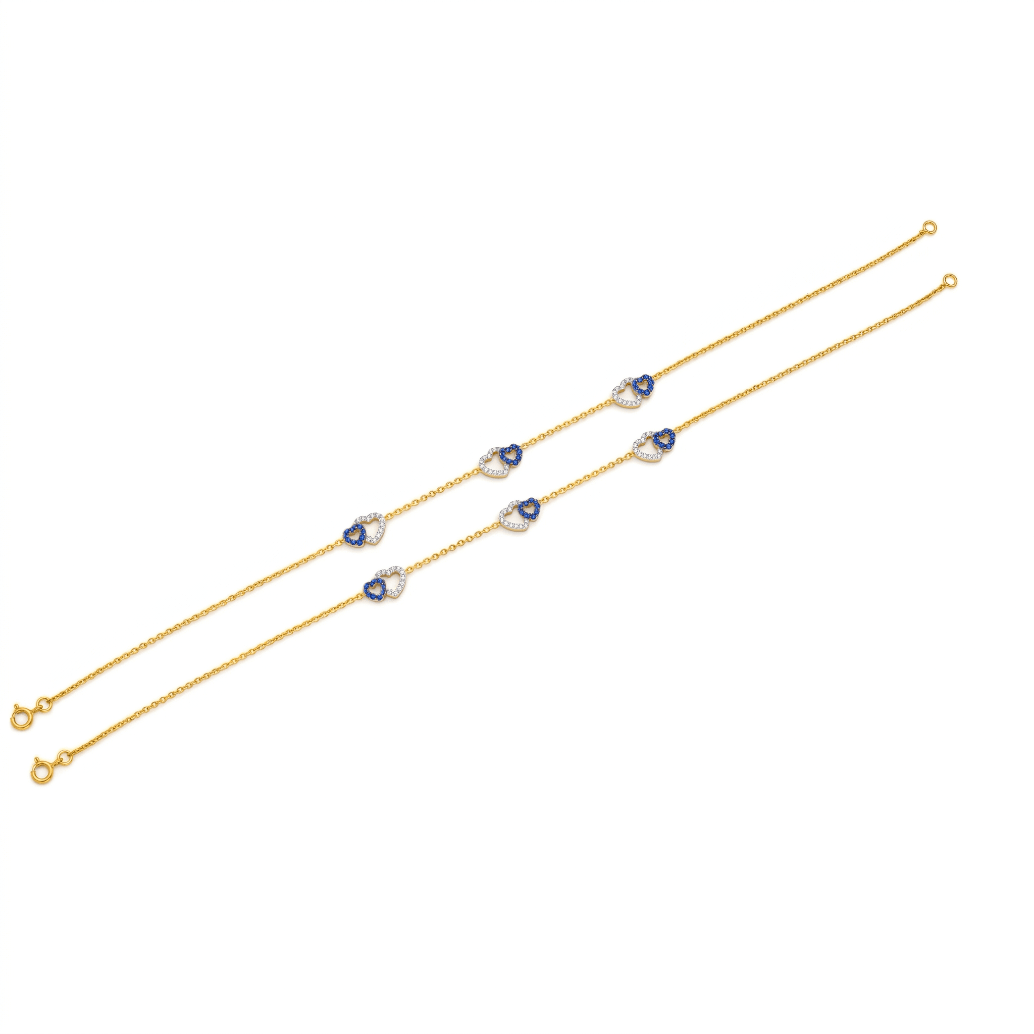 Twin Heart Gold Vermeil Charm Anklet. , 