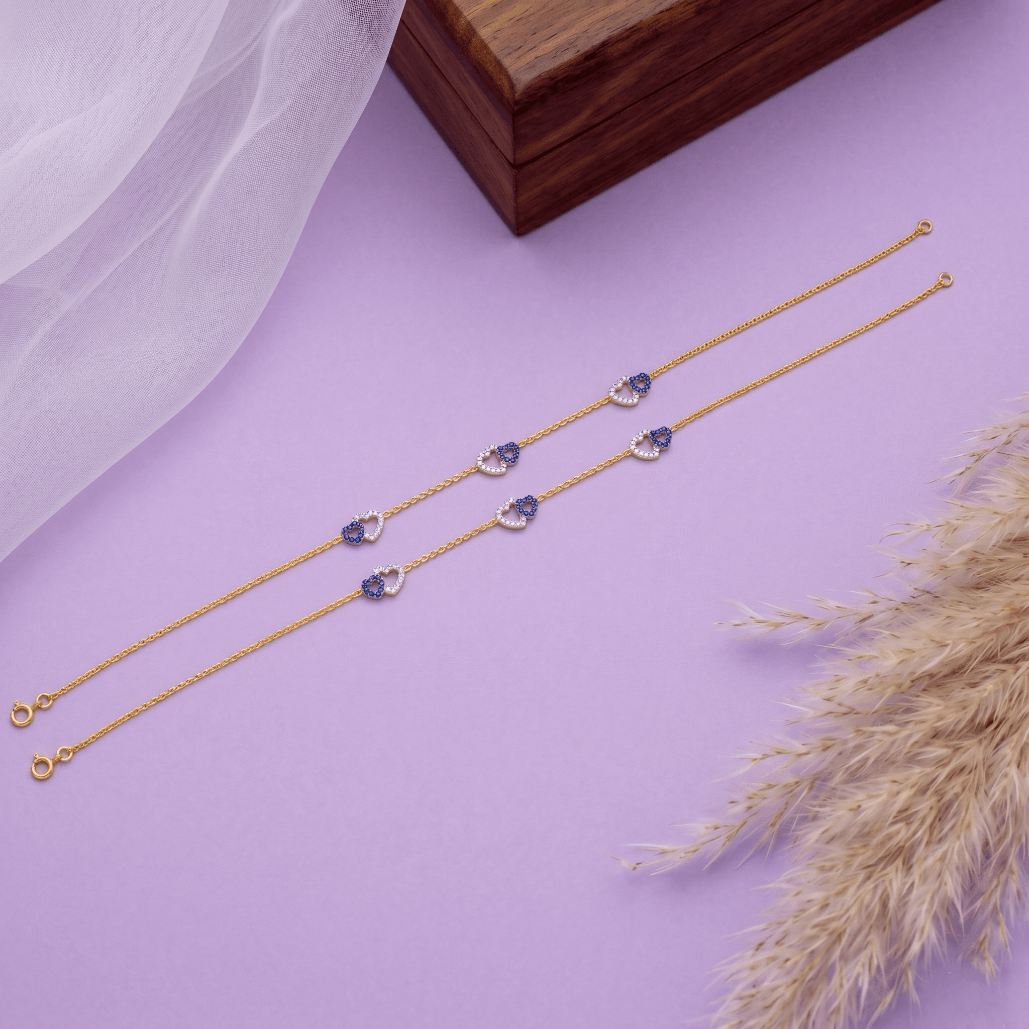 Twin Heart Gold Vermeil Charm Anklet. , 