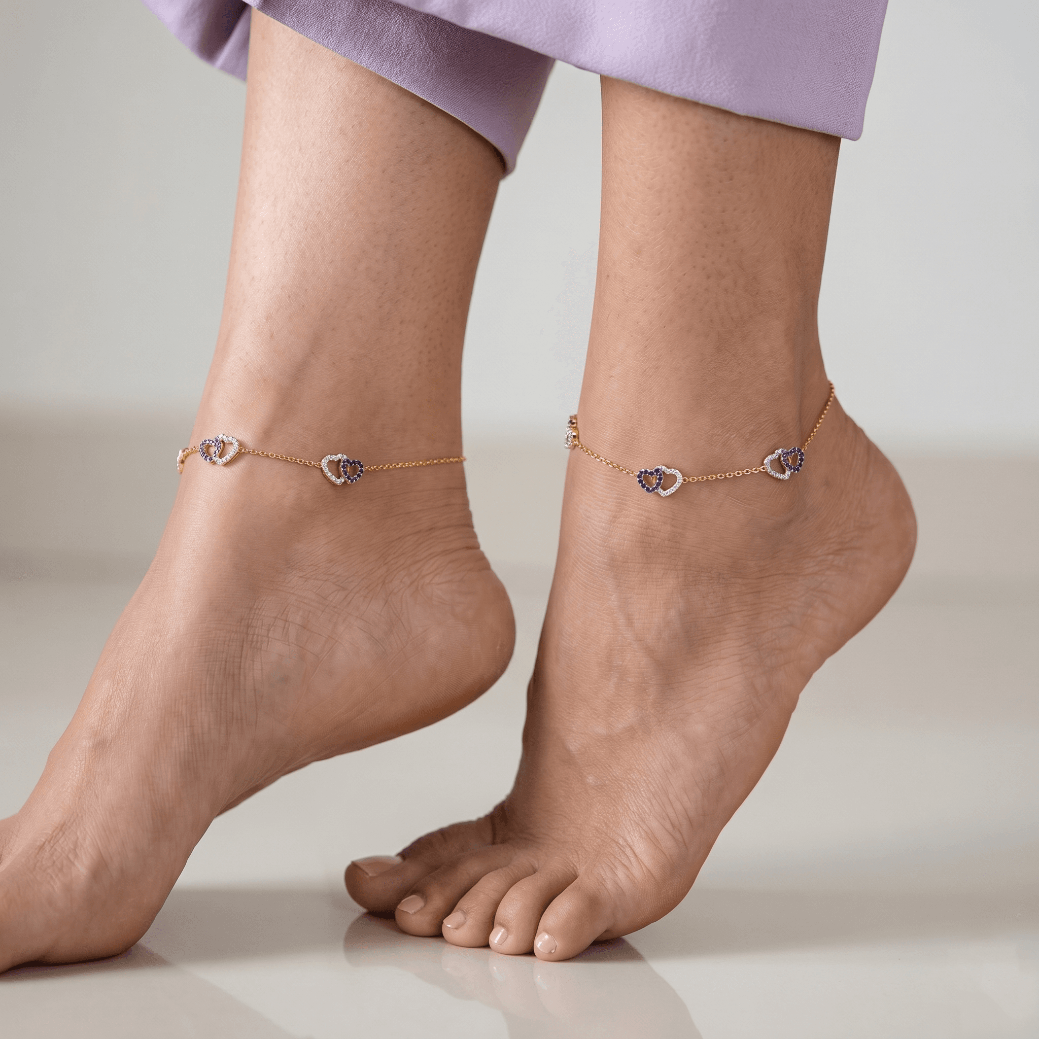 Twin Heart Gold Vermeil Charm Anklet. , 