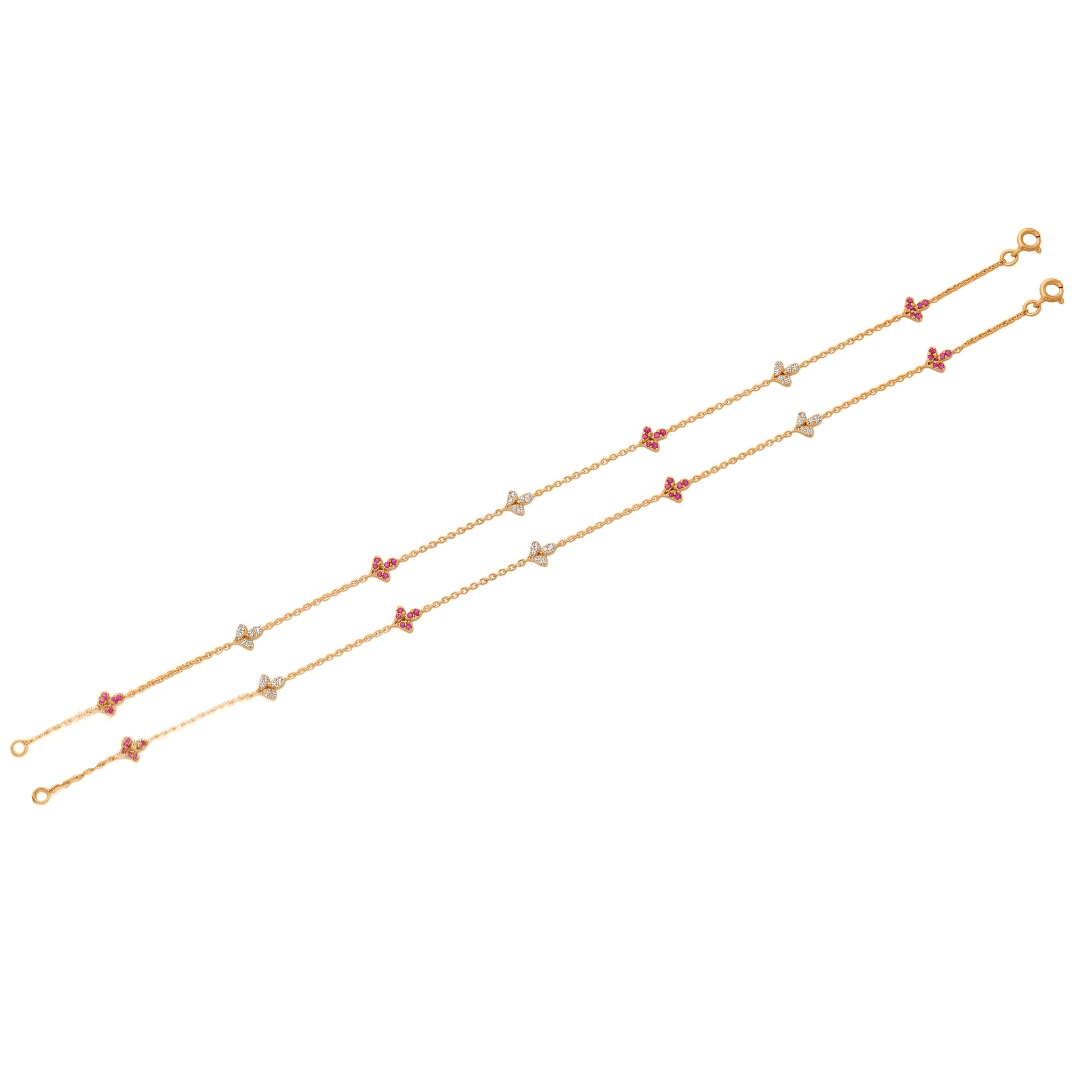 Gold Vermeil Ruby and White Stone Anklet. , 