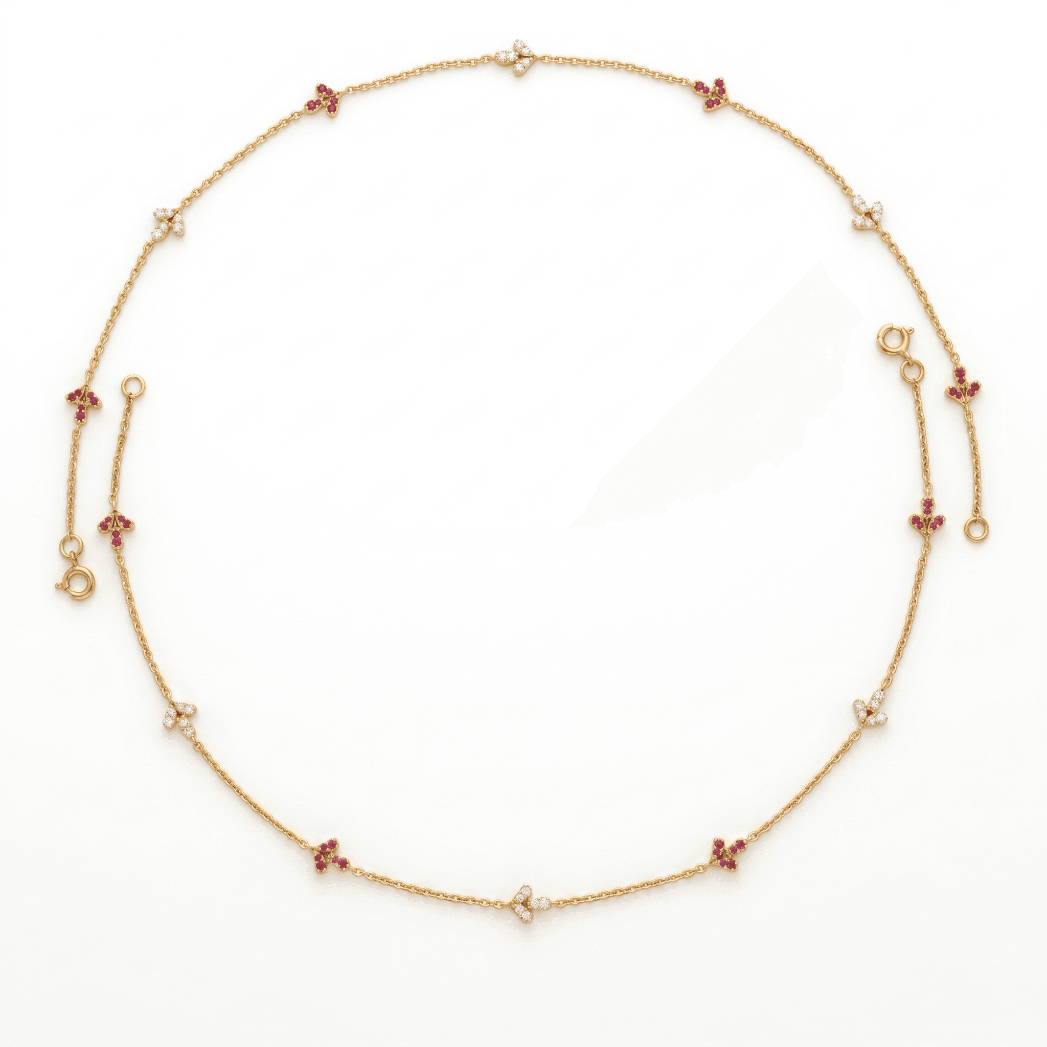 Gold Vermeil Ruby and White Stone Anklet. , 