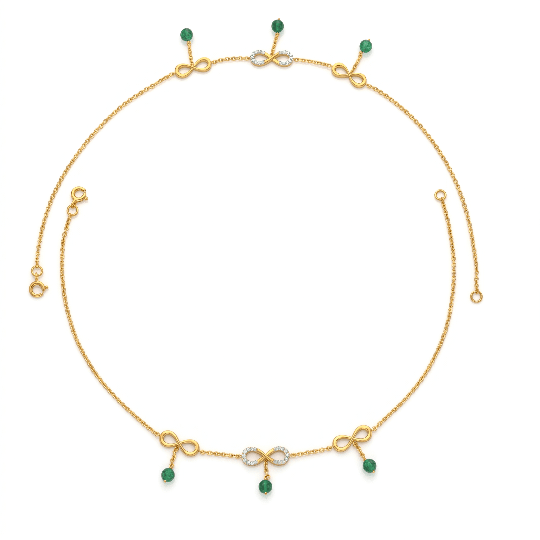 Infinity Bow Green Bead Gold Vermeil Anklet. , 