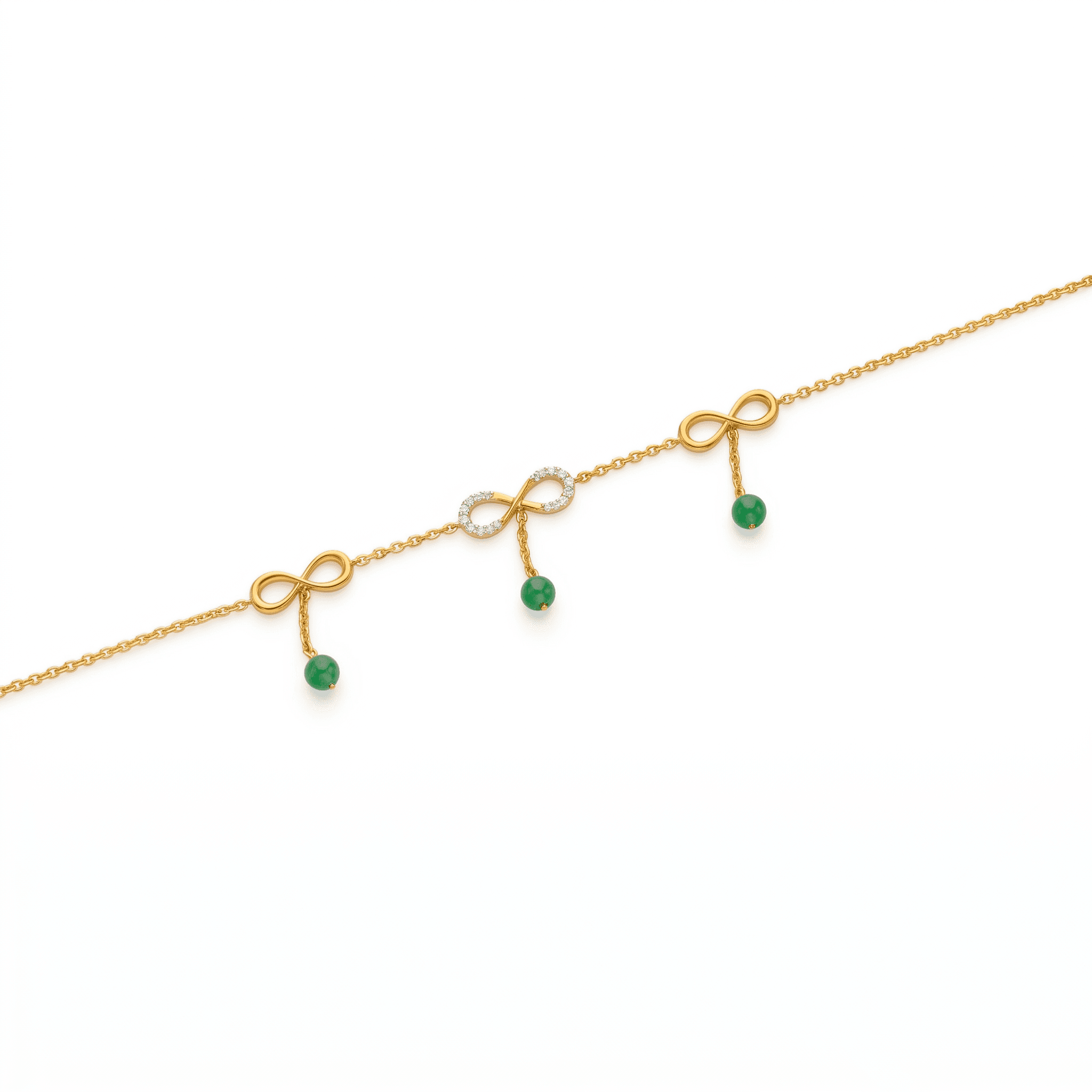 Infinity Bow Green Bead Gold Vermeil Anklet. , 