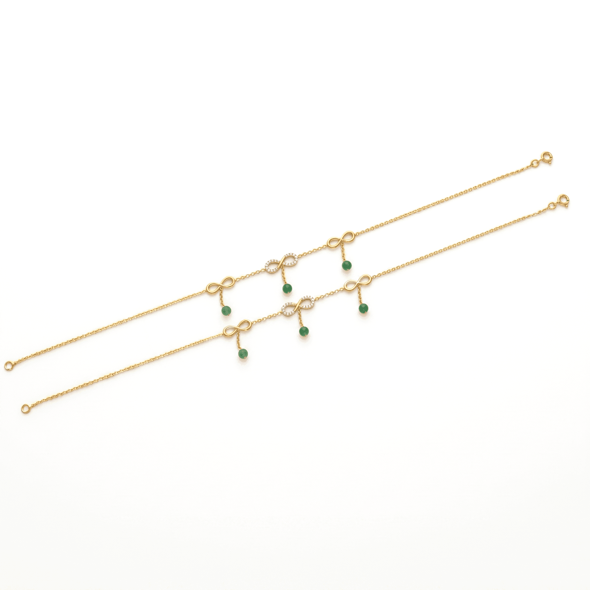 Infinity Bow Green Bead Gold Vermeil Anklet. , 