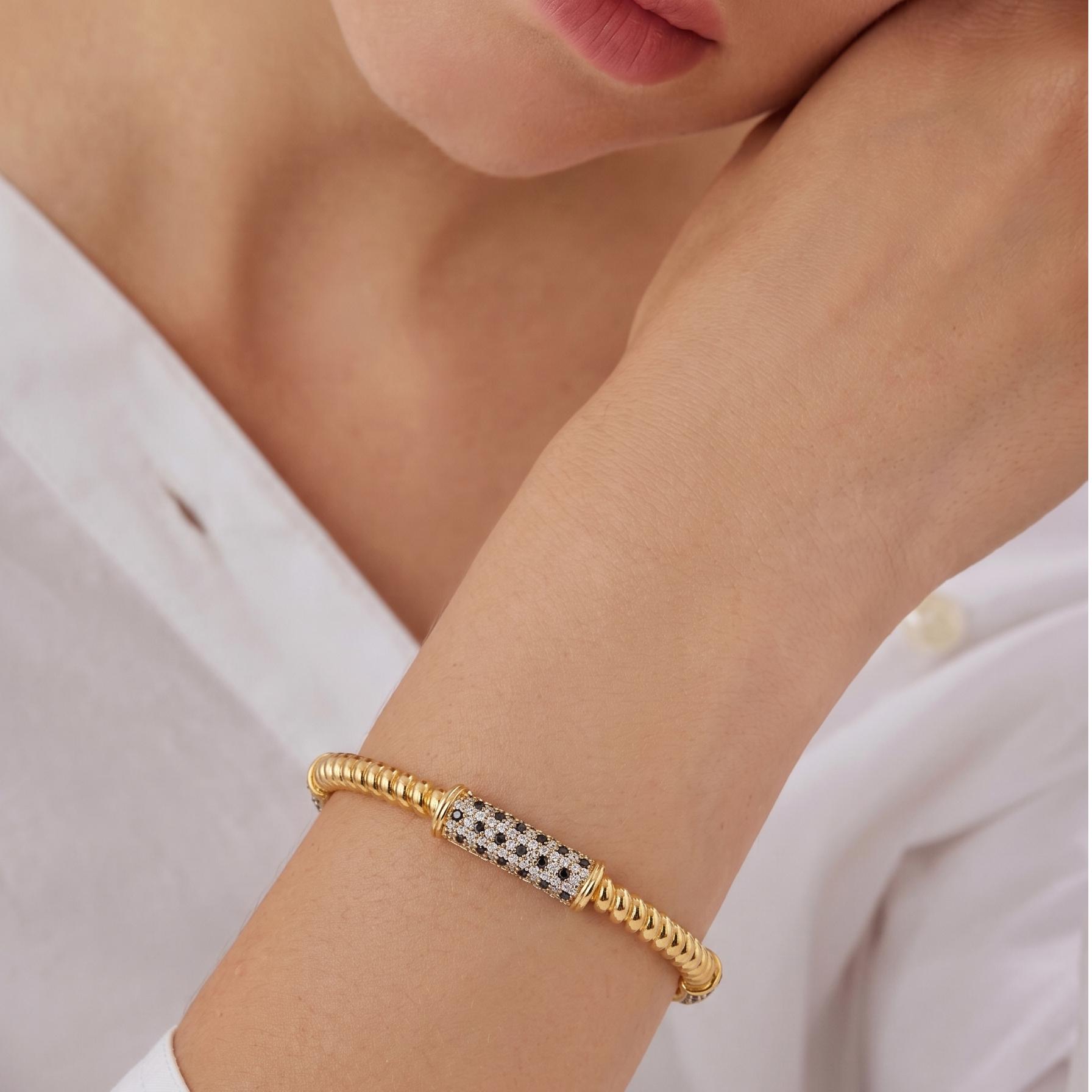 Beaded Pave Station Bangle , 2.3