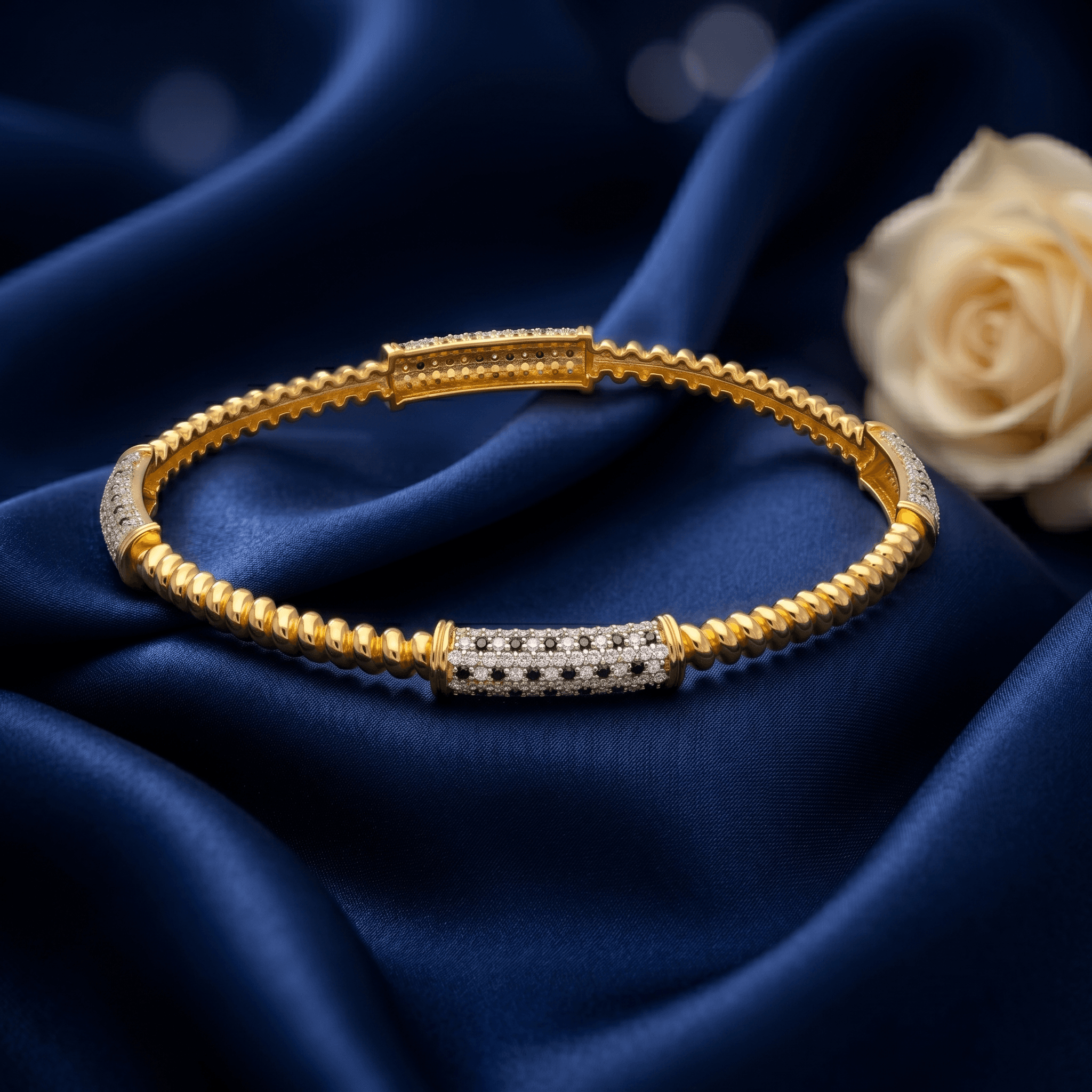 Beaded Pave Station Bangle , 2.3