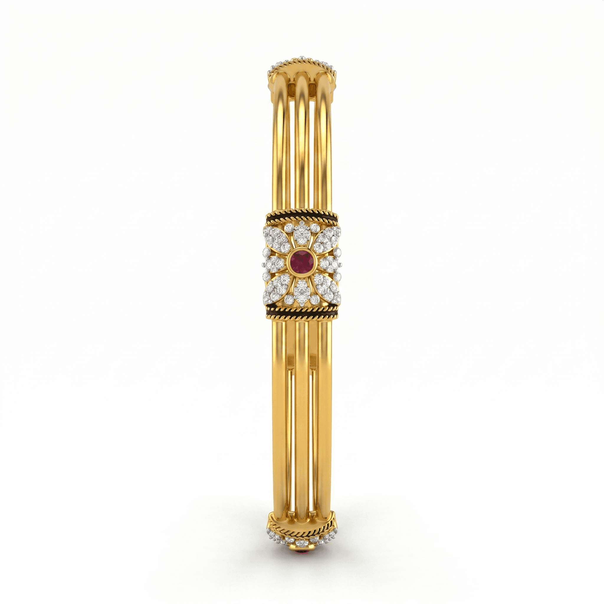 Triple-Band Ruby Floral Station Bangle , 2.3
