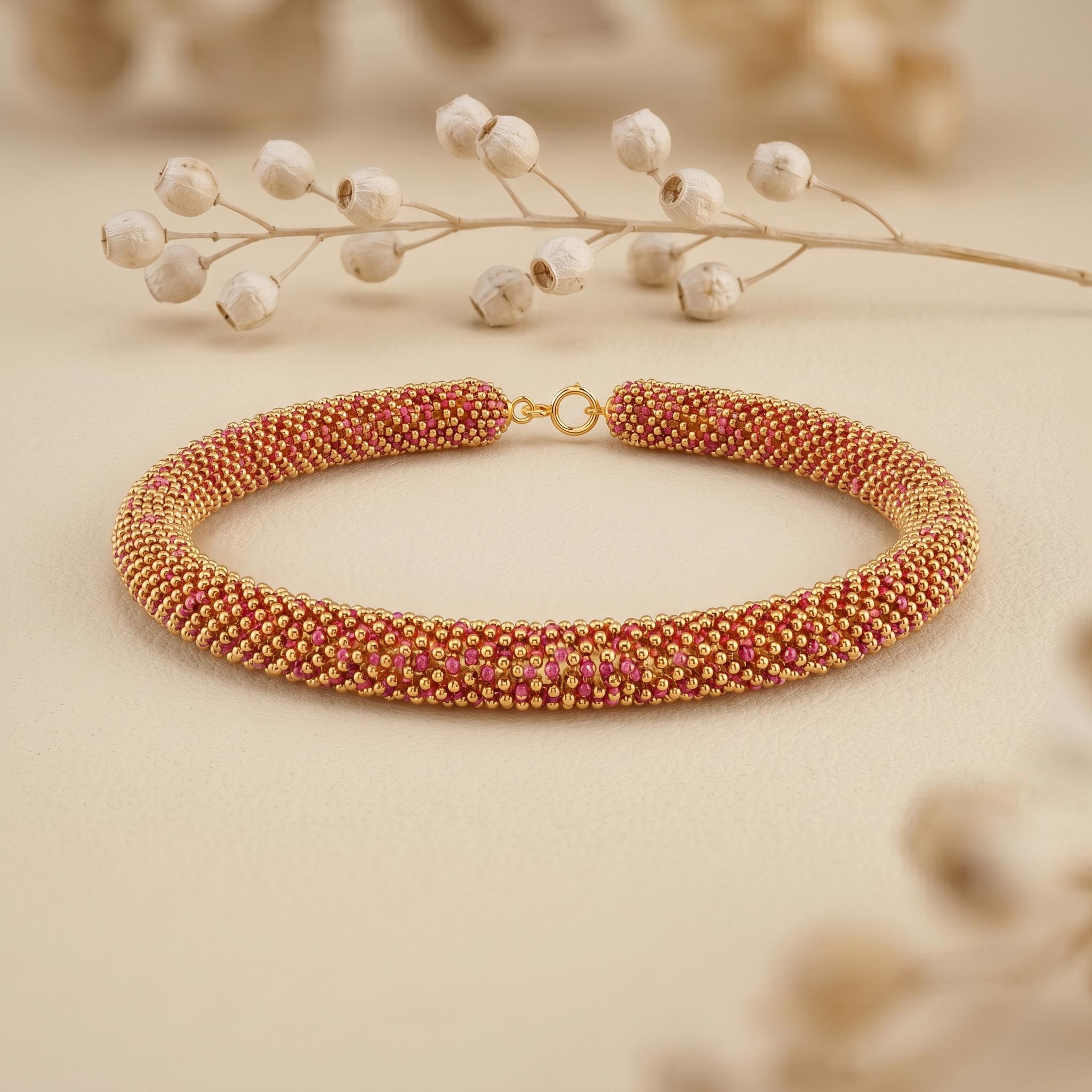 Golden Bead & Ruby Stone Bracelet , 