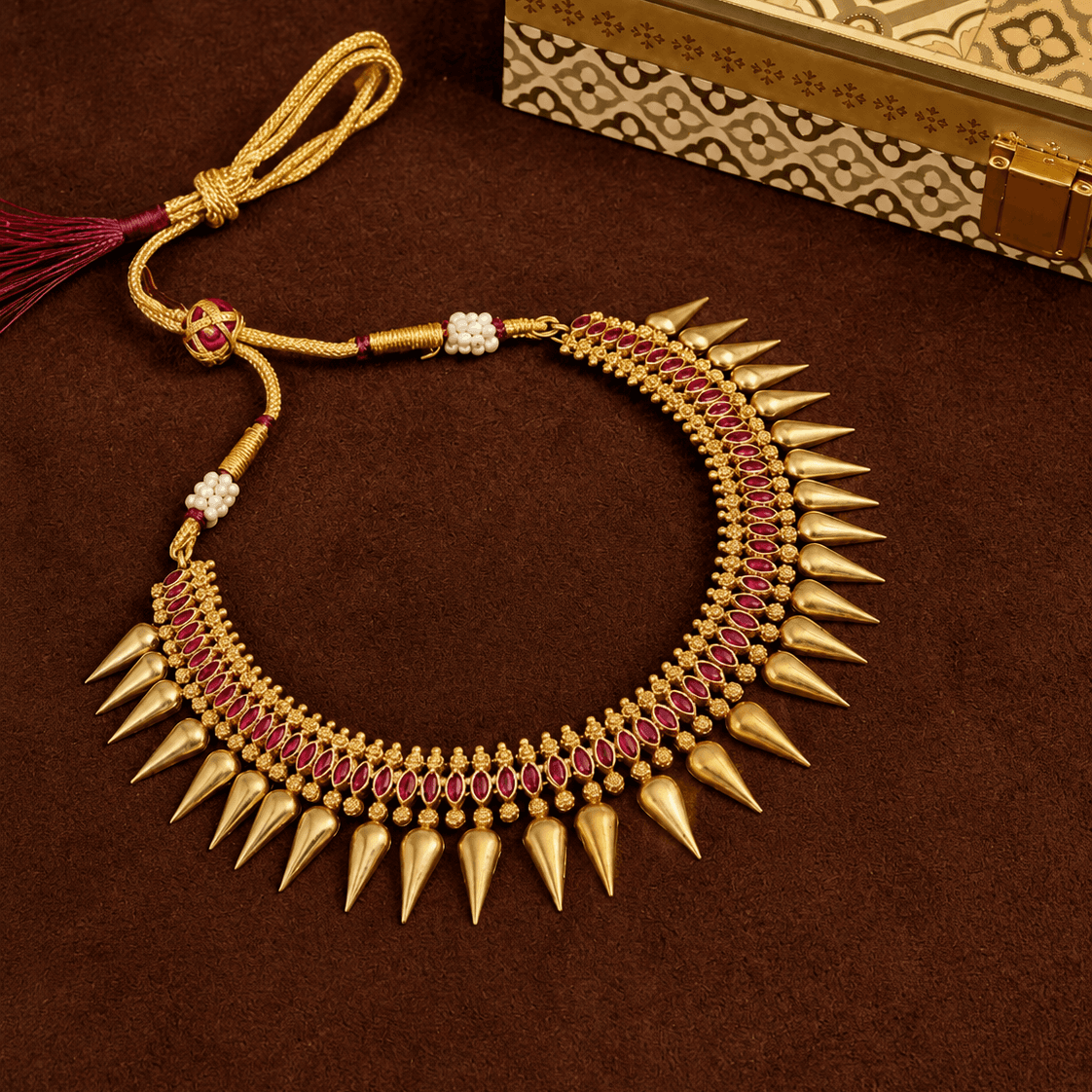 Ruby Spike Jasmine Bud Choker Necklace , 