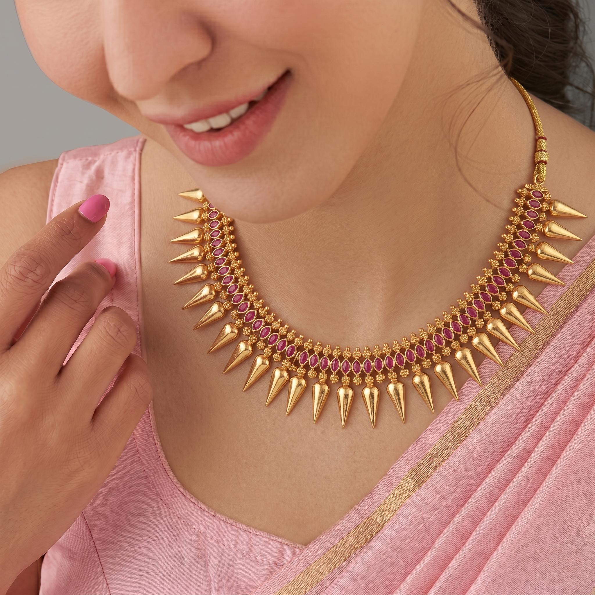 Ruby Spike Jasmine Bud Choker Necklace , 