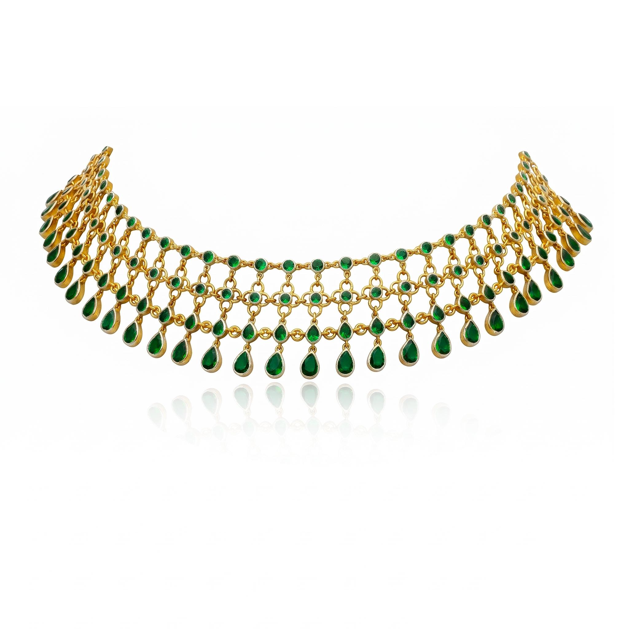 Green Emerald Mesh Drop Choker Necklace , 