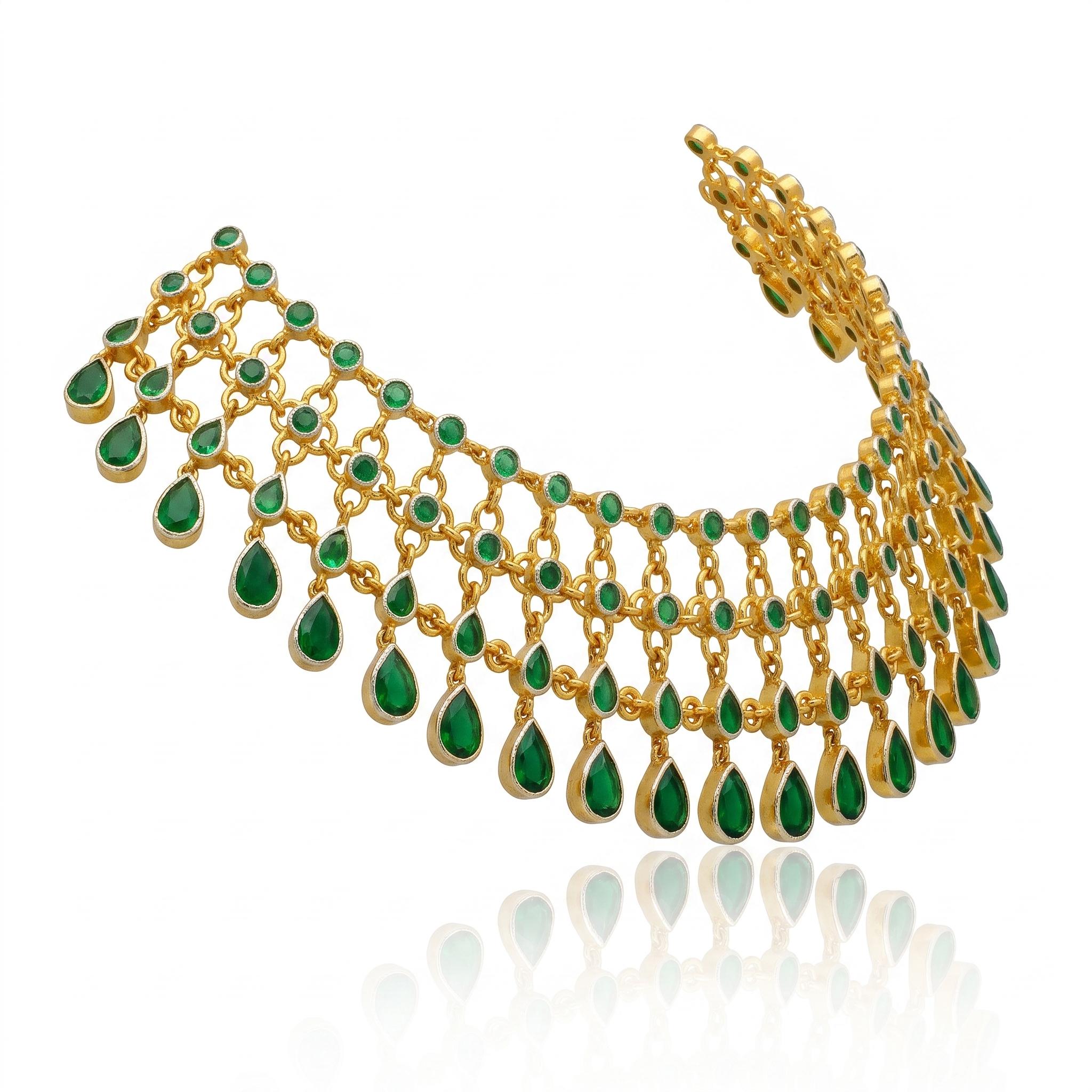 Green Emerald Mesh Drop Choker Necklace , 
