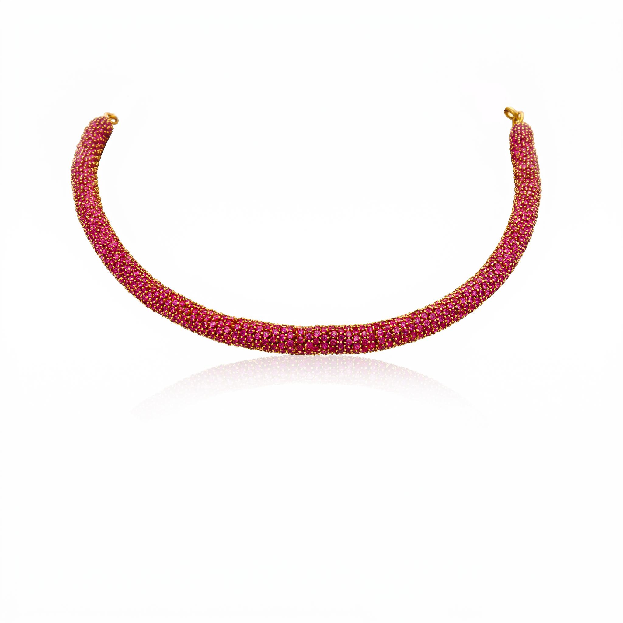 Ruby Pavé Tube Choker Necklace , 