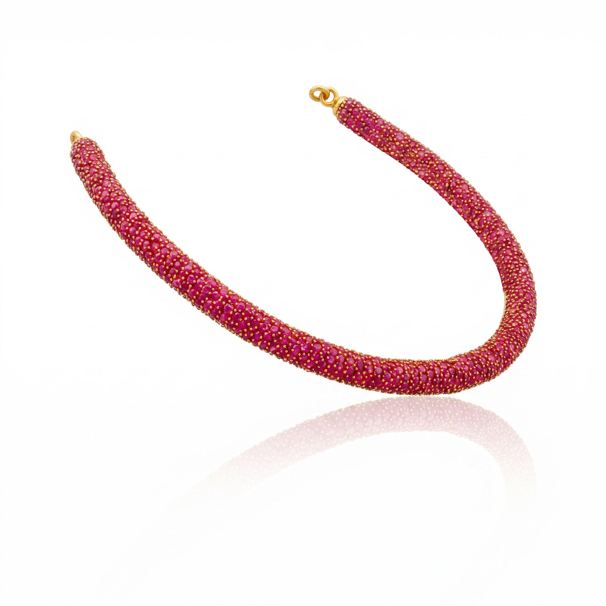 Ruby Pavé Tube Choker Necklace , 
