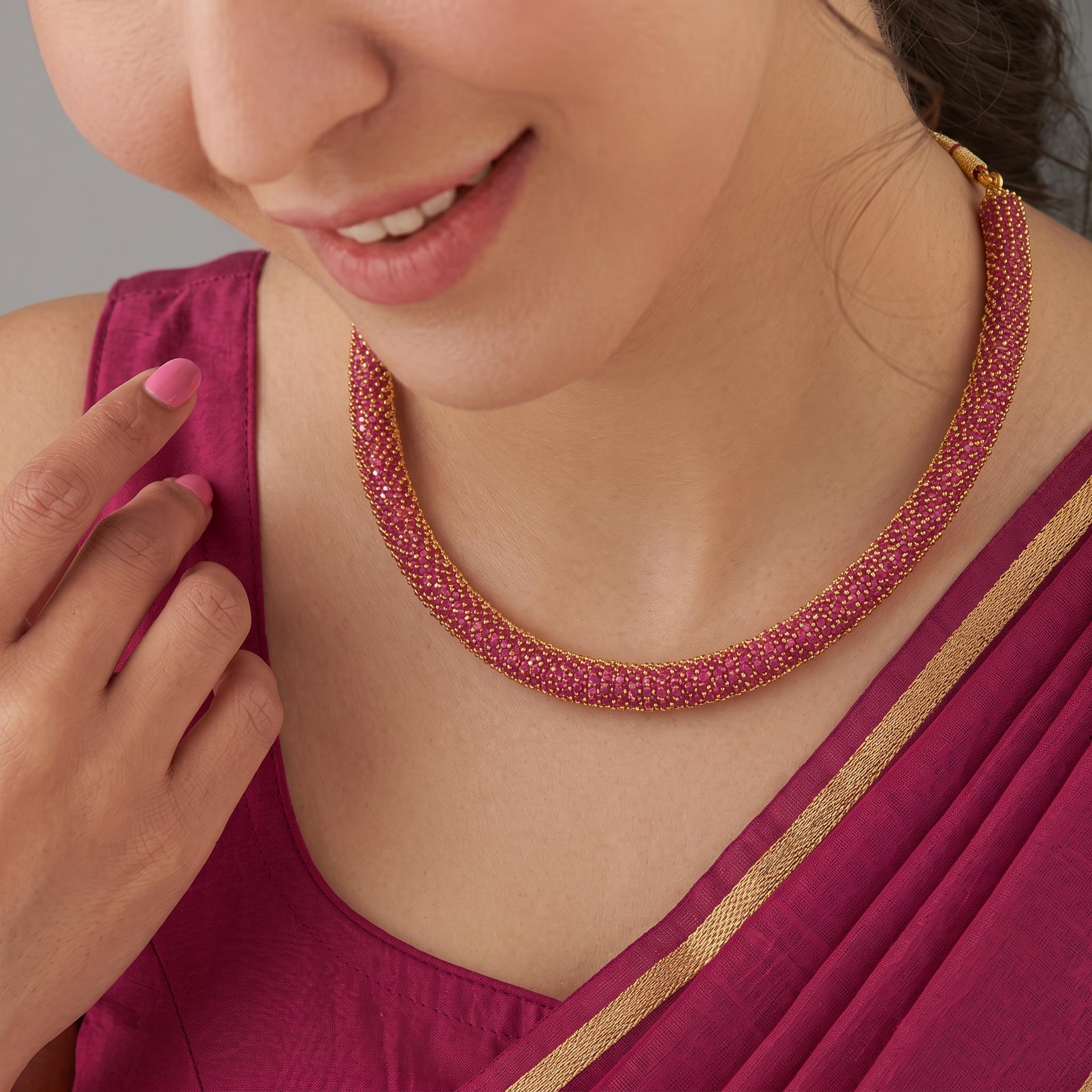 Ruby Pavé Tube Choker Necklace , 
