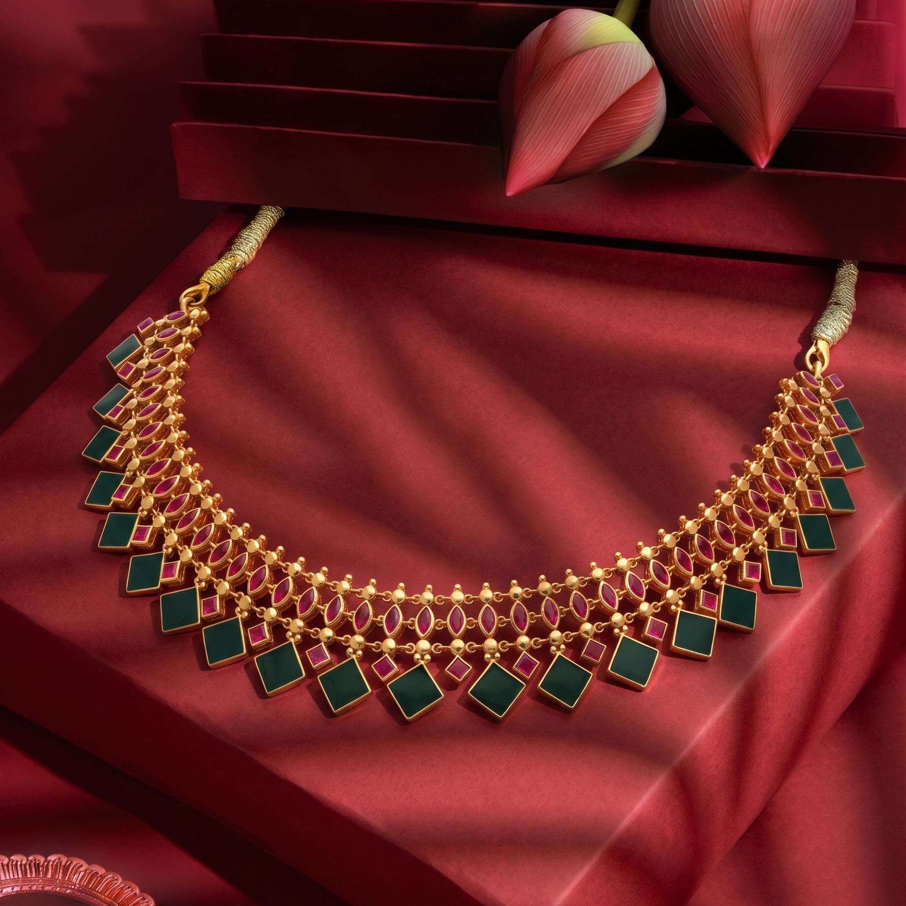 Dual-Style Reversible Geometric Choker Necklace , 