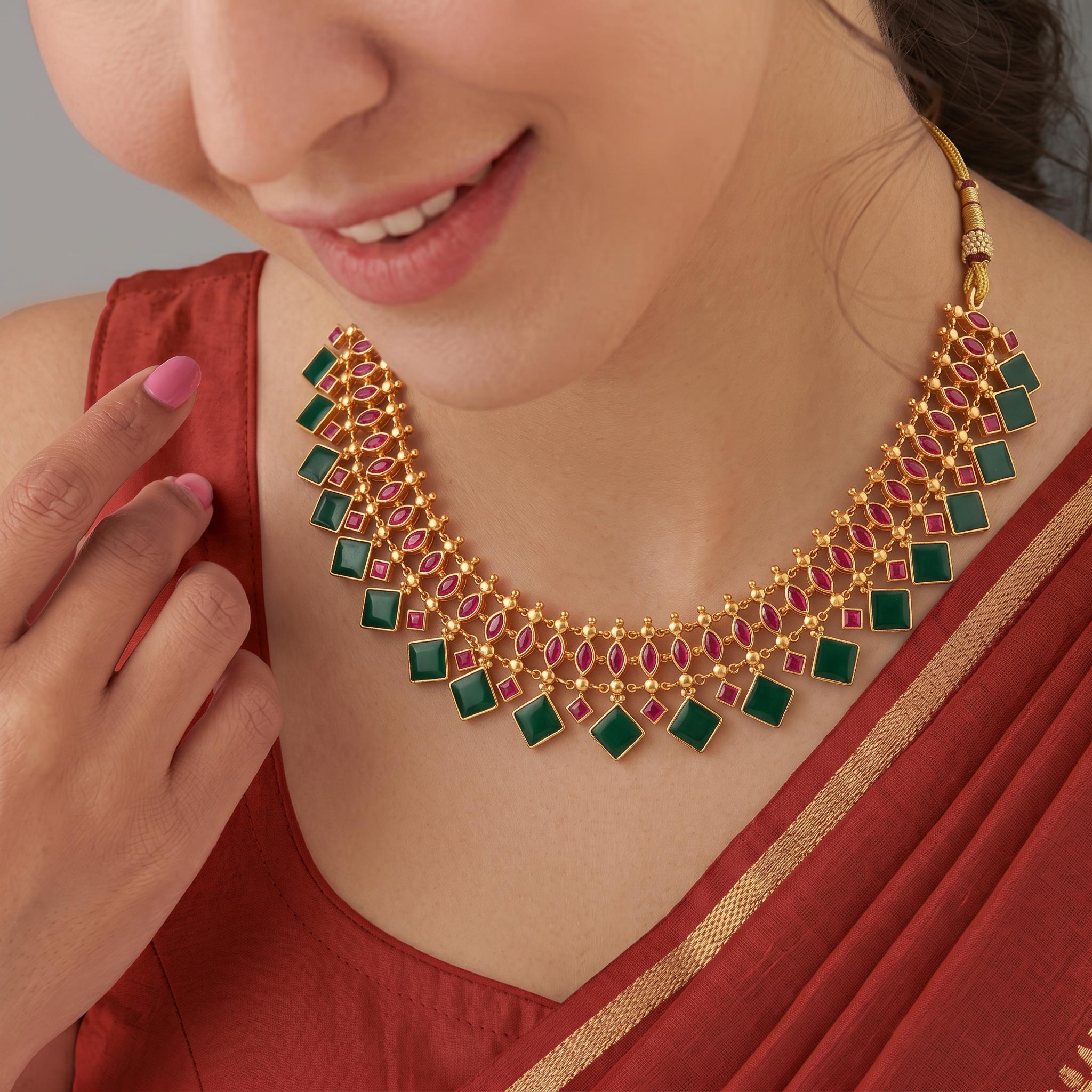 Dual-Style Reversible Geometric Choker Necklace , 