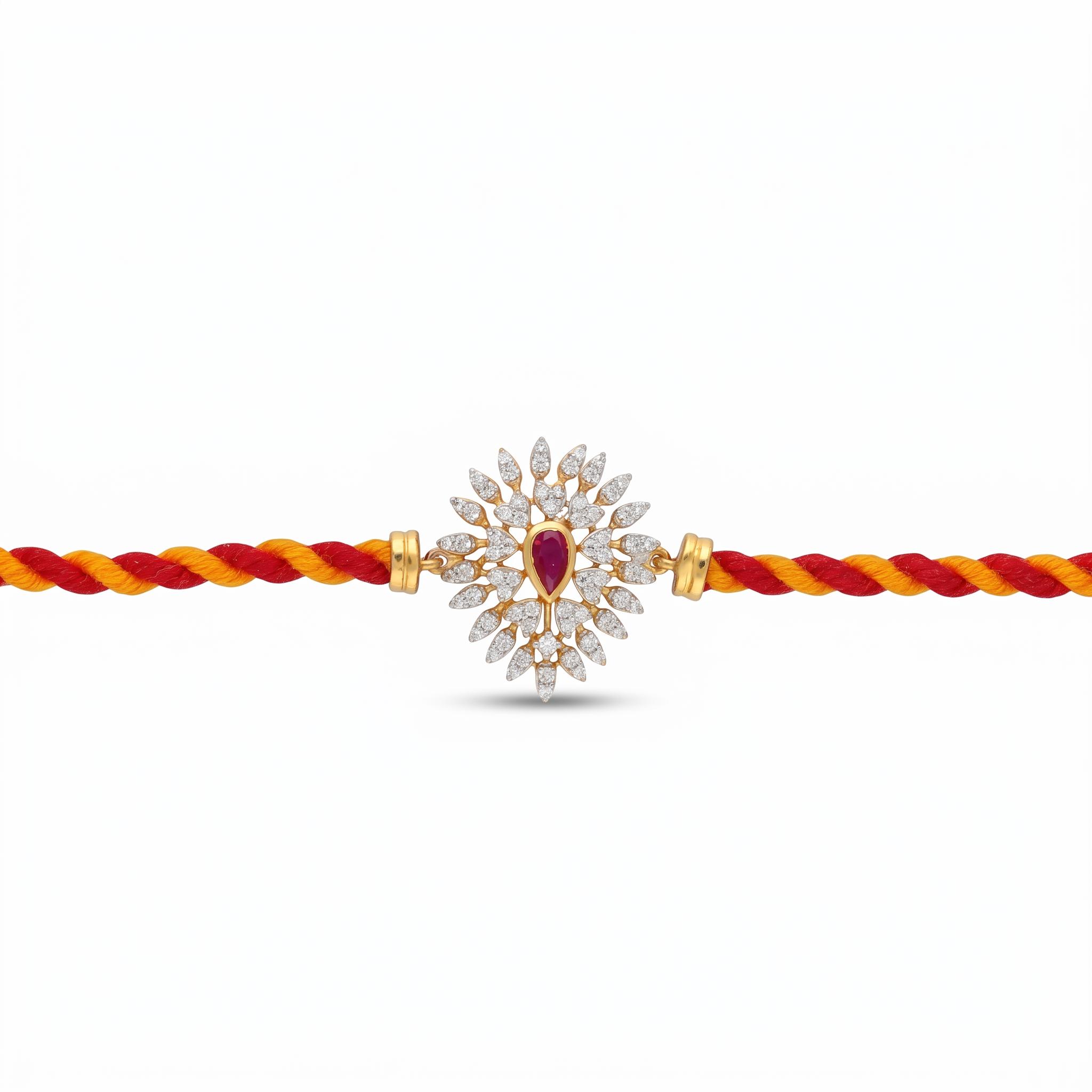 Sunburst Cz Ruby Drop Rakhi , 