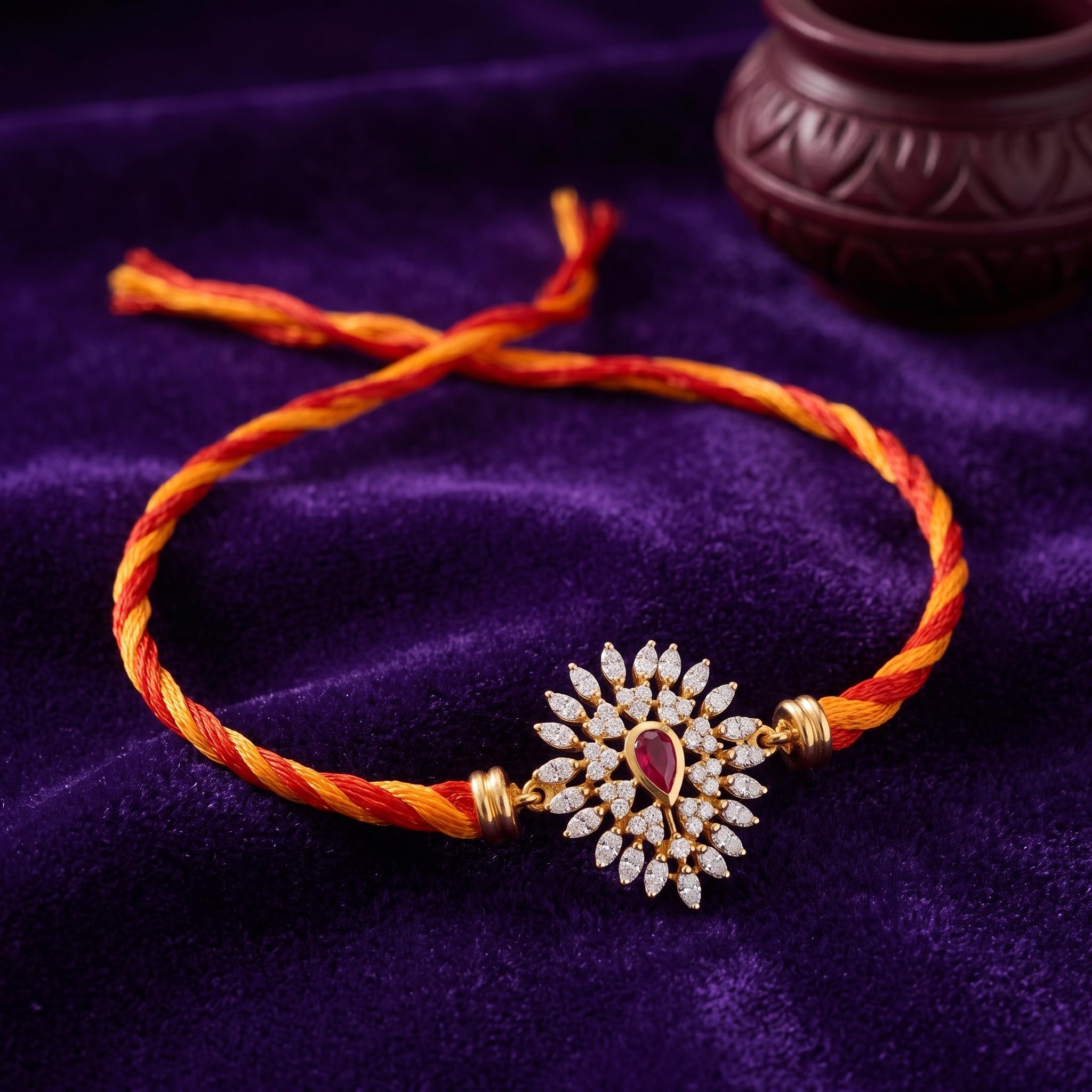Sunburst Cz Ruby Drop Rakhi , 