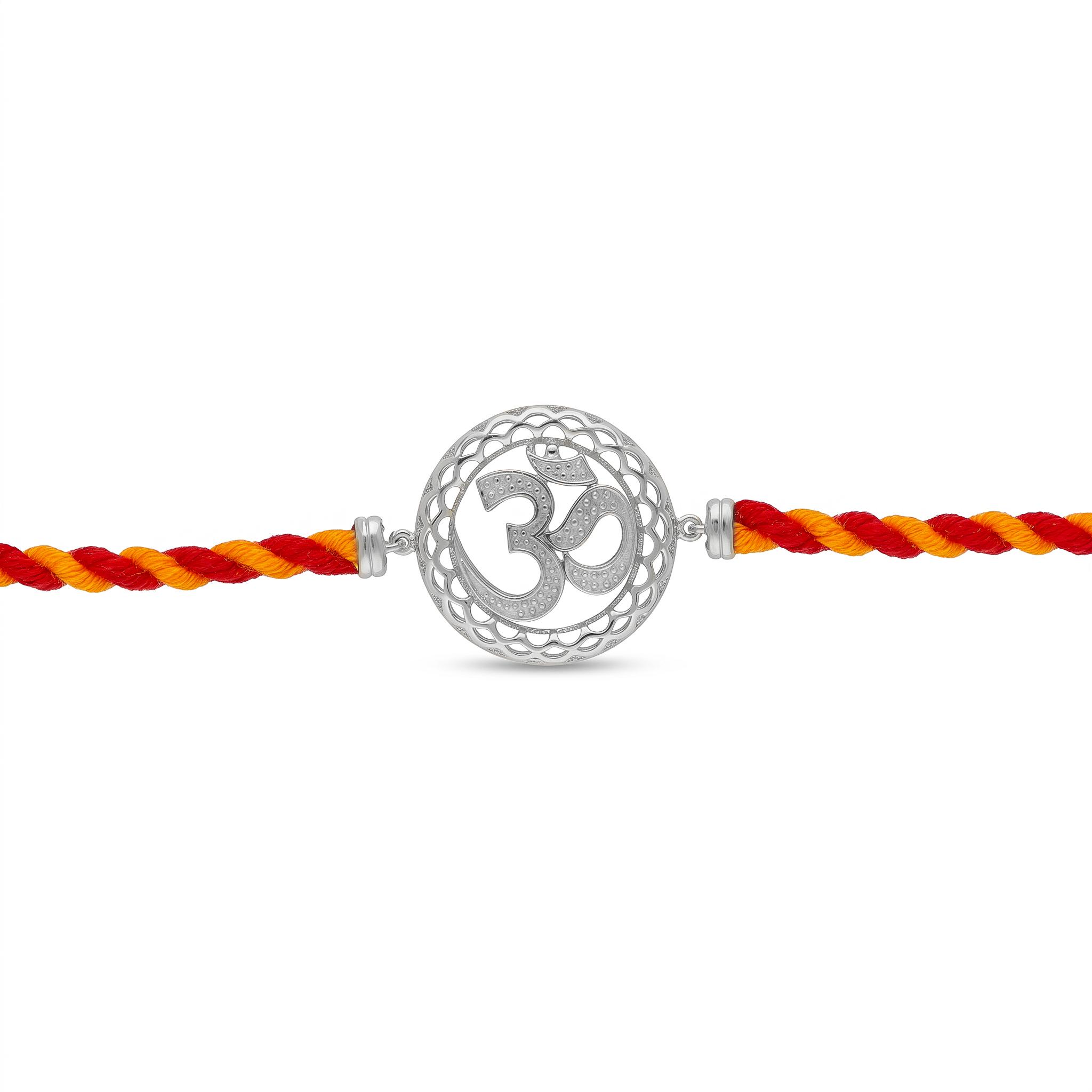 Sacred Om Mesh Filigree Silver Rakhi , 